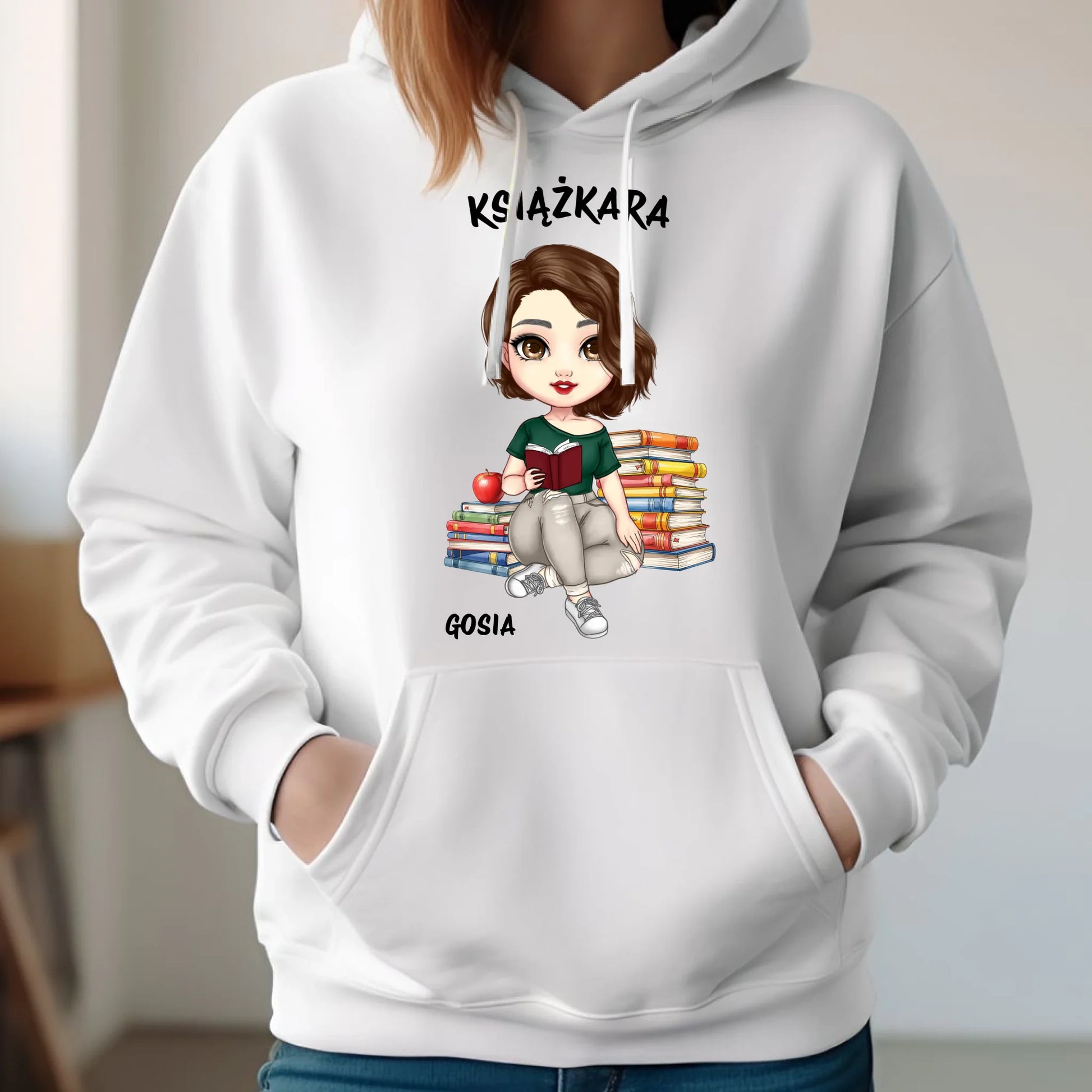 Bluza damska z kapturem - Książkara - Prezent dla miłośniczki czytania książek - personalizowana DZ03 - StoryCups.pl