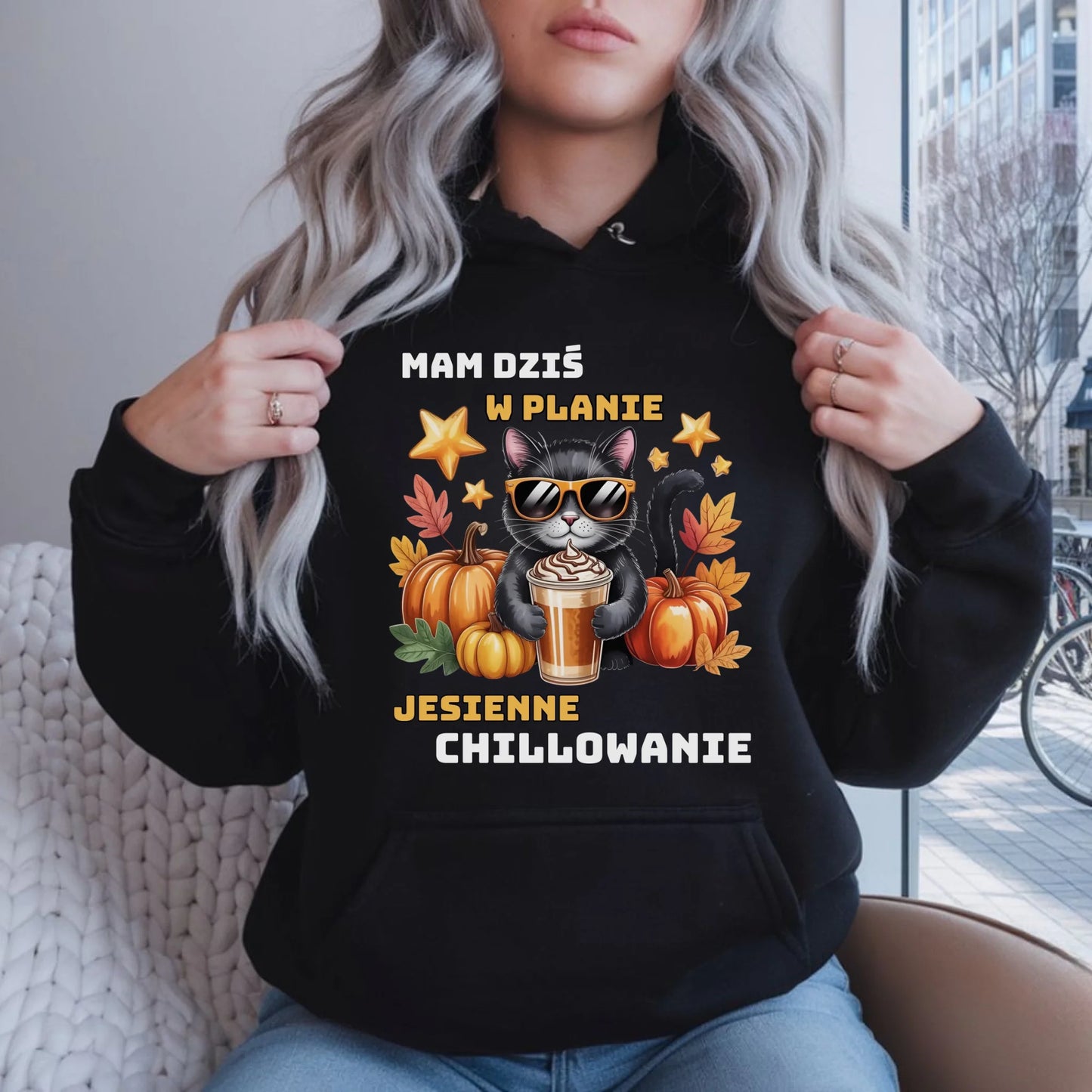 Bluza damska z kapturem jesienna - Mam dziś w planie jesienne chillowanie JS34