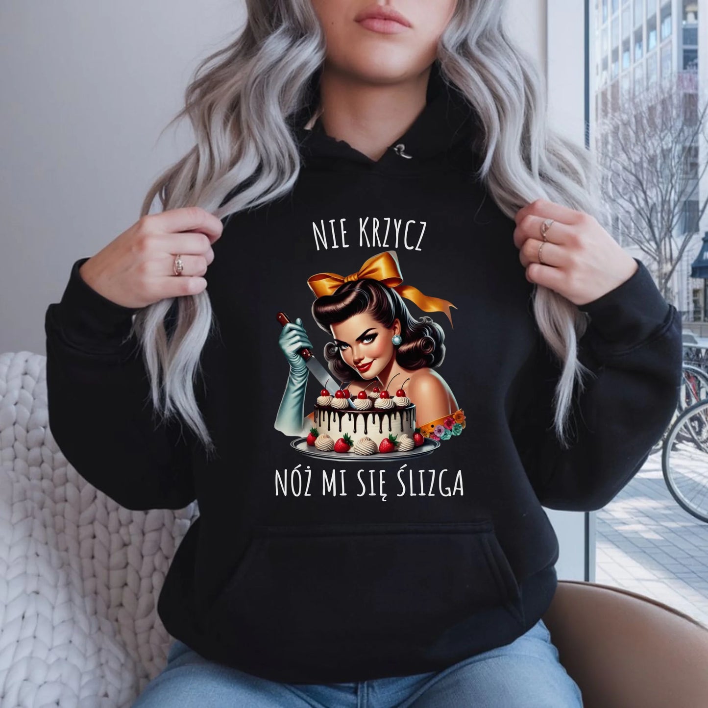 Bluza damska z kapturem - Nie krzycz, nóż mi się ślizga - Czarny humor DZ22 - StoryCups.pl