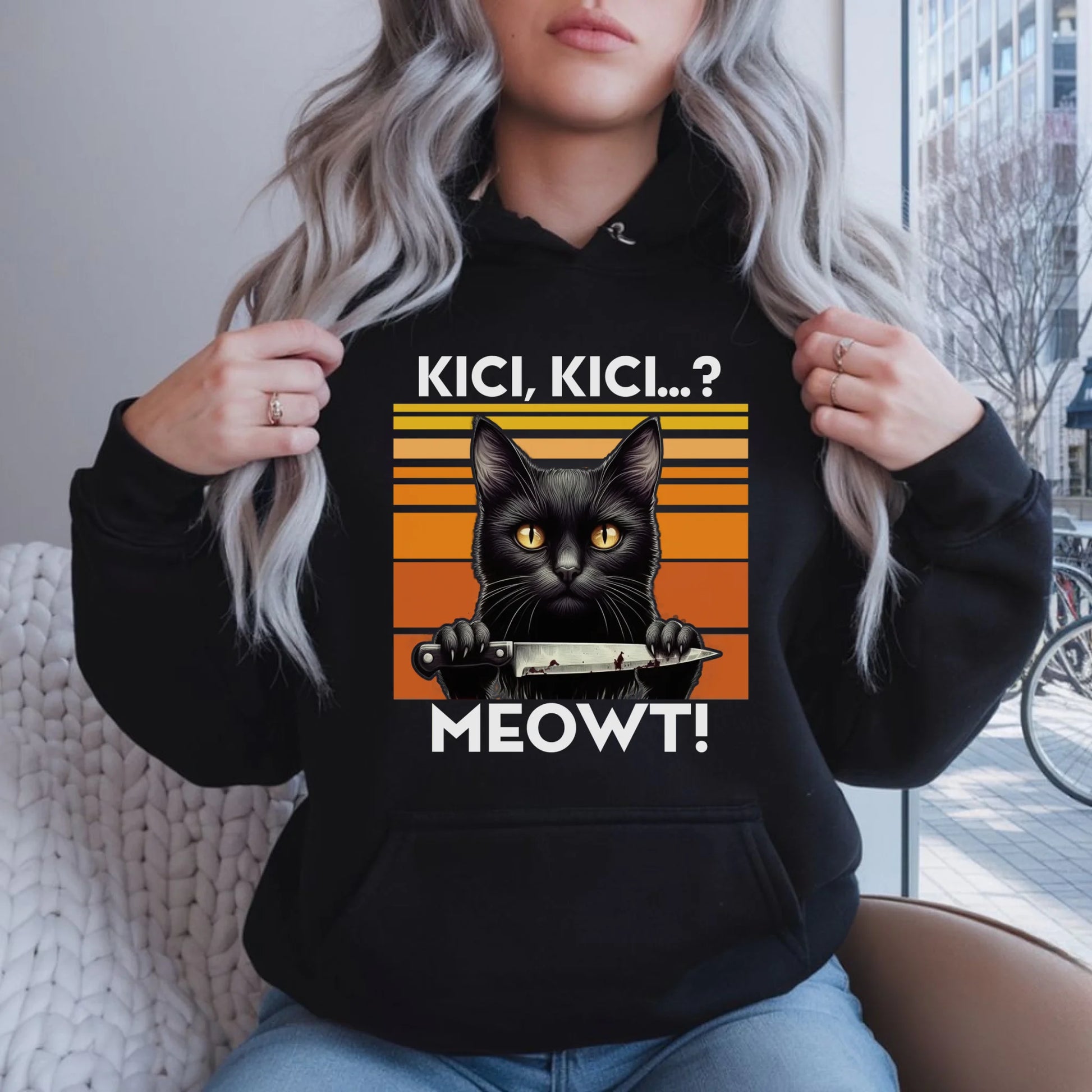 Bluza damska - Kot z nożem - Kici, kici... MEOWT! HL17 - StoryCups.pl