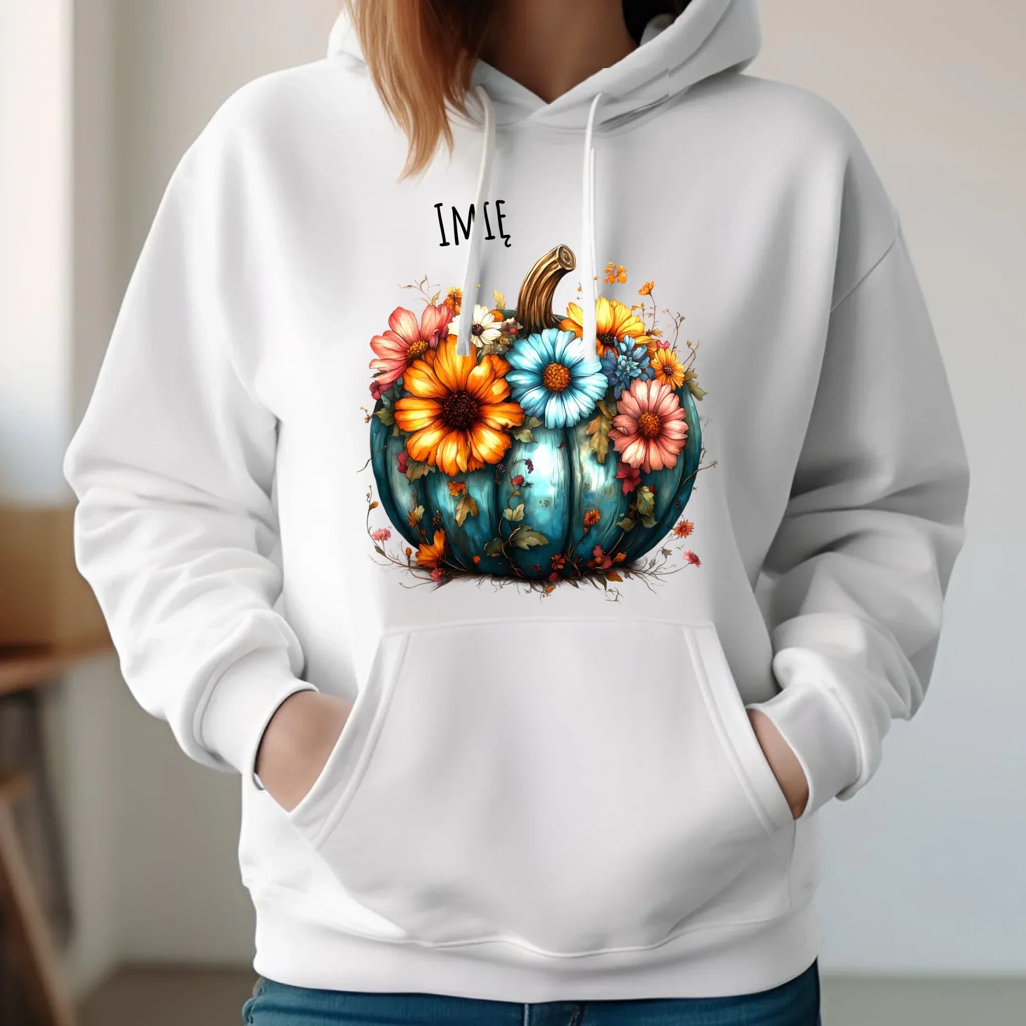 Bluza damska z kapturem jesienna - Kwiatowa dynia - personalizowana JS27 - StoryCups.pl