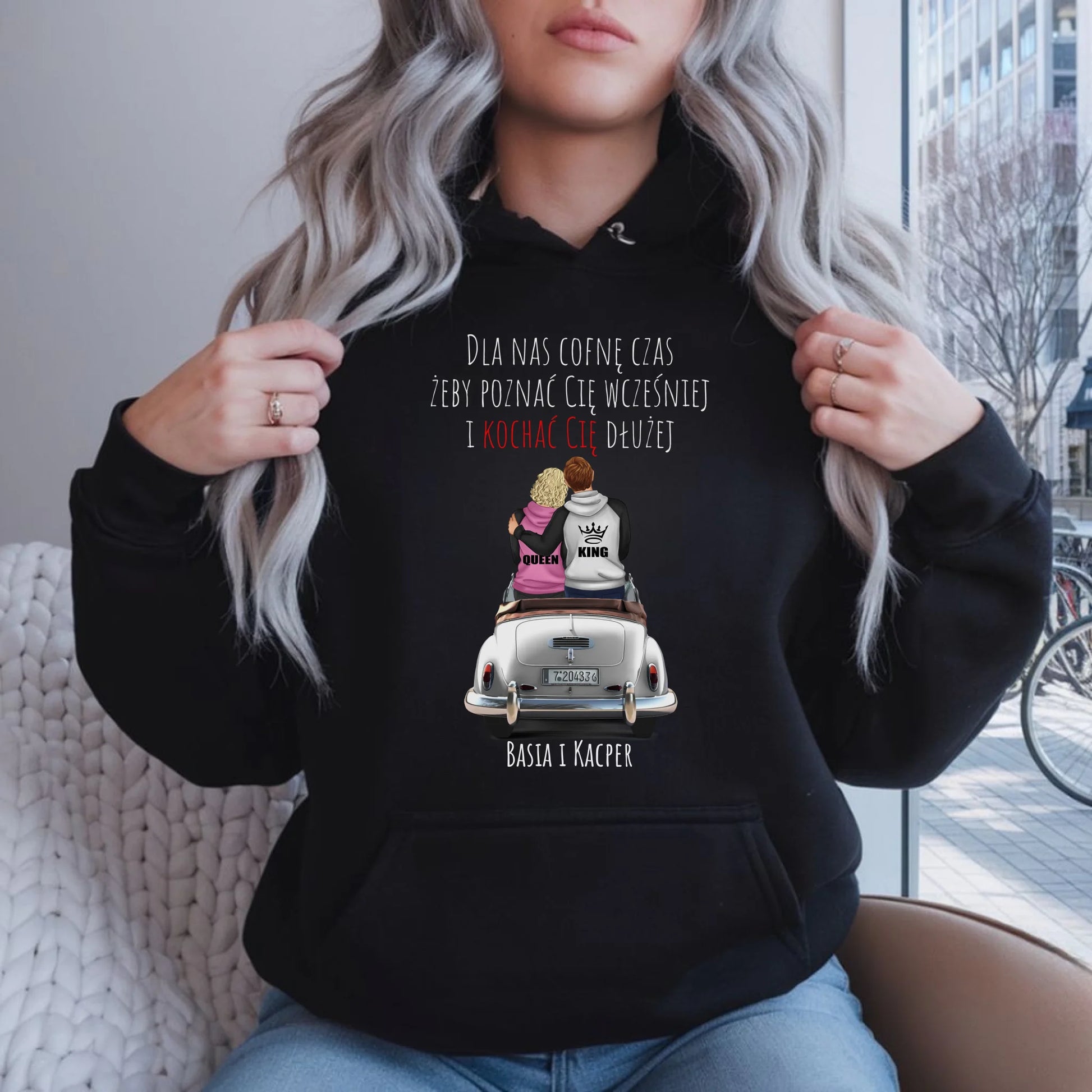 Bluza damska z kapturem dla par - prezent dla dziewczyny - Cofnę czas - personalizowana W08 - StoryCups.pl