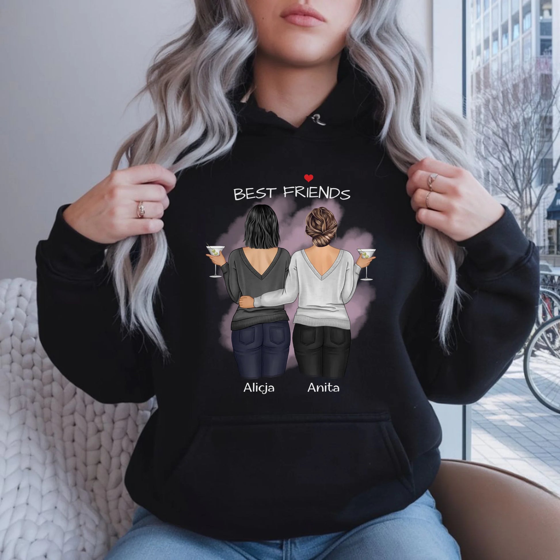 Bluza damska z kapturem - prezent dla przyjaciółki - Best Friends - personalizowane postacie 2-4 osoby PR03 - StoryCups.pl