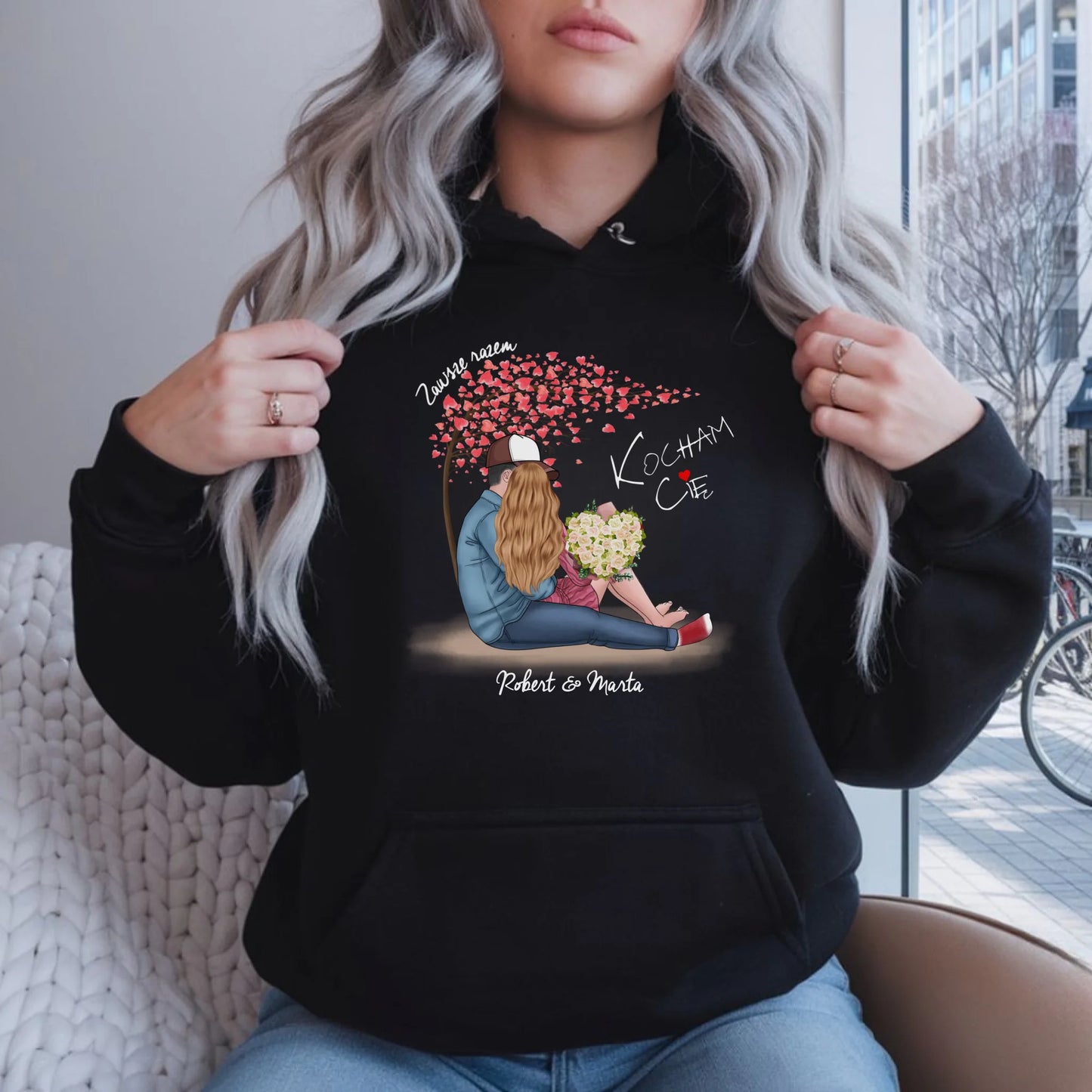 Bluza damska z kapturem dla par - prezent dla dziewczyny narzeczonej żony - Zawsze razem - personalizowana W04 - StoryCups.pl