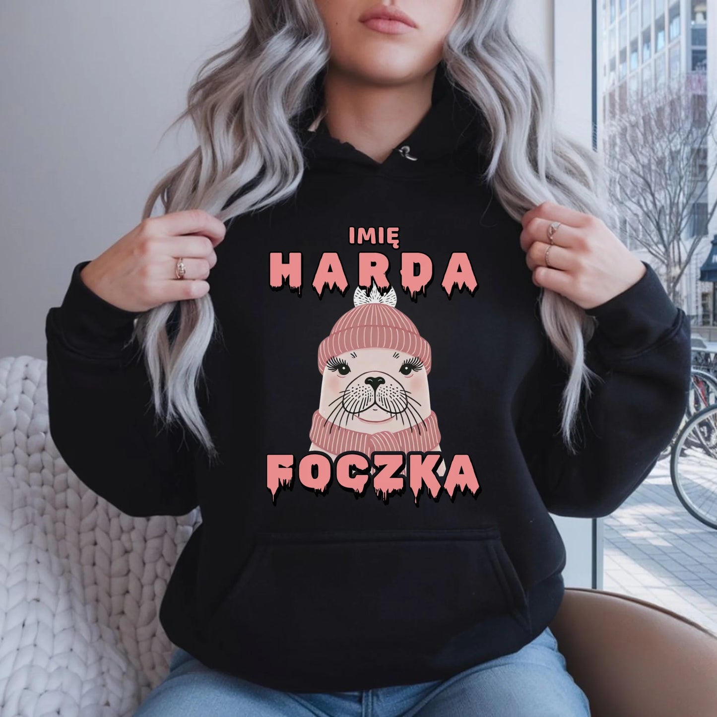 Bluza damska z kapturem - prezent dla morsa - Harda foczka - personalizowana HM05 - StoryCups.pl