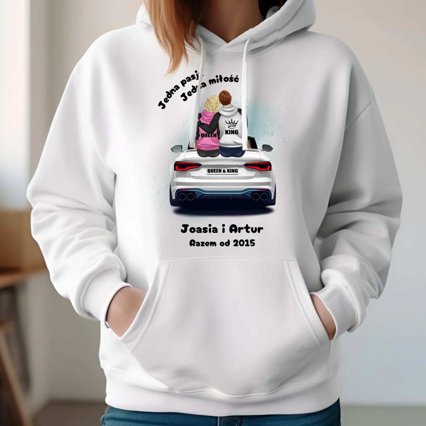 Bluza damska z kapturem dla par - personalizowany prezent dla dziewczyny - Jedna miłość W06 - StoryCups.pl