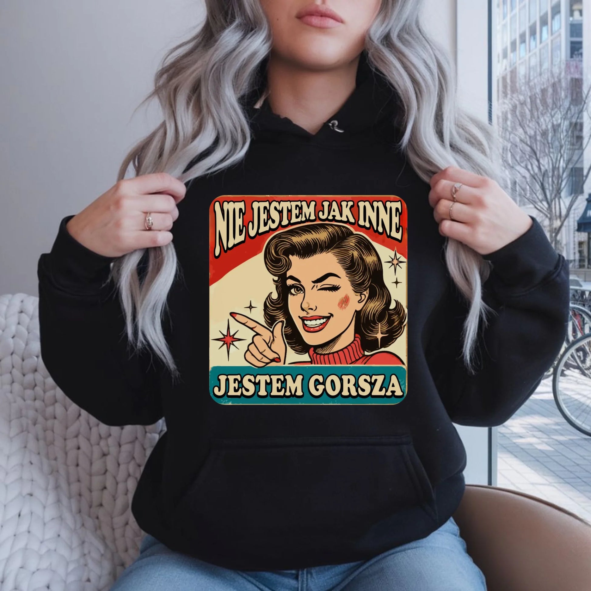 Bluza damska z kapturem - Nie jestem jak inne, jestem gorsza - w stylu retro DZ07 - StoryCups.pl