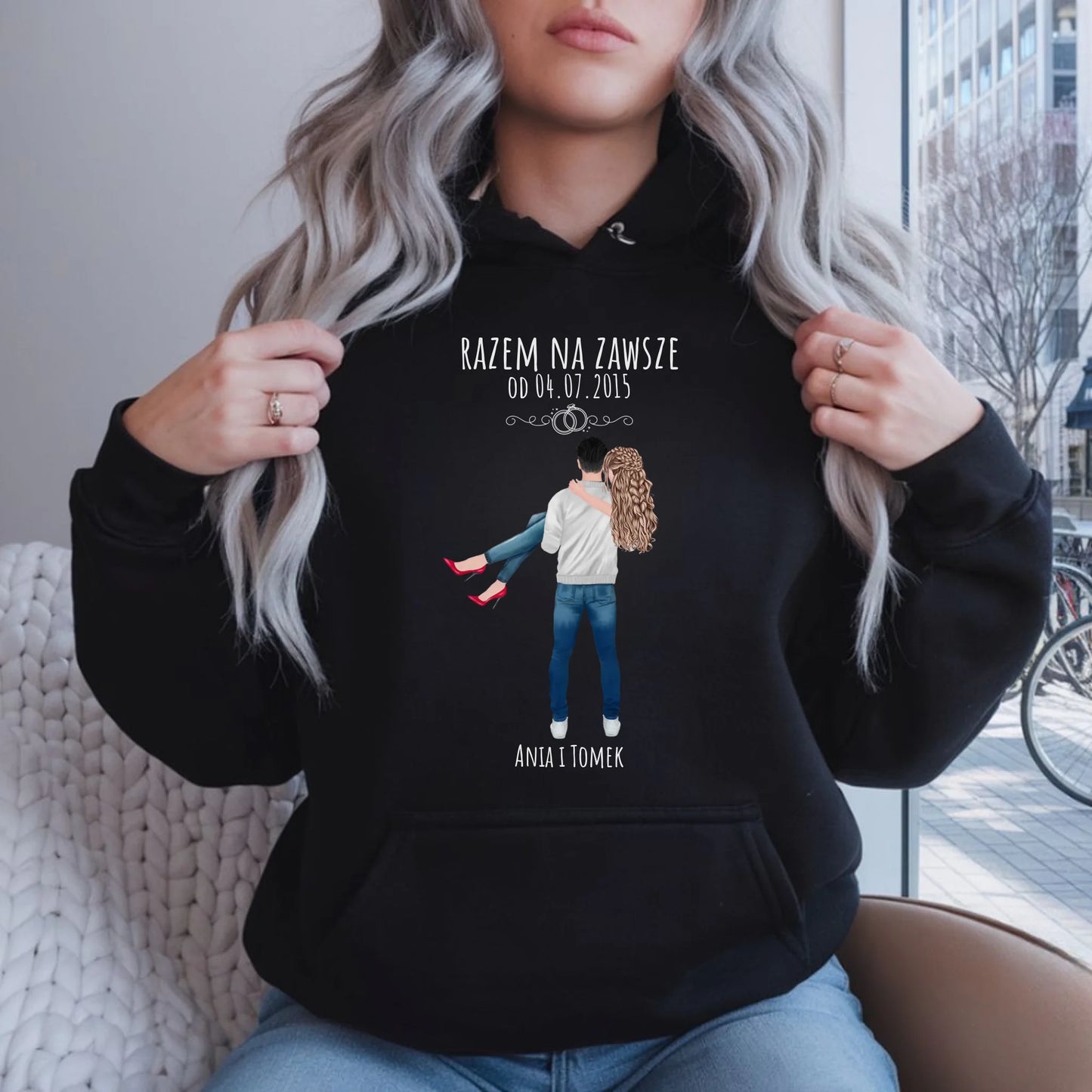 Bluza damska z kapturem dla par - personalizowany prezent na rocznicę - Razem na zawsze W14 - StoryCups.pl