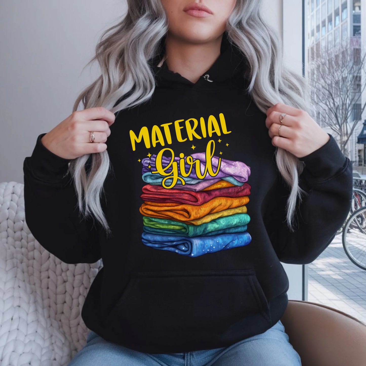 Bluza damska z kapturem szyciowa - prezent dla krawcowej - Material Girl HS02