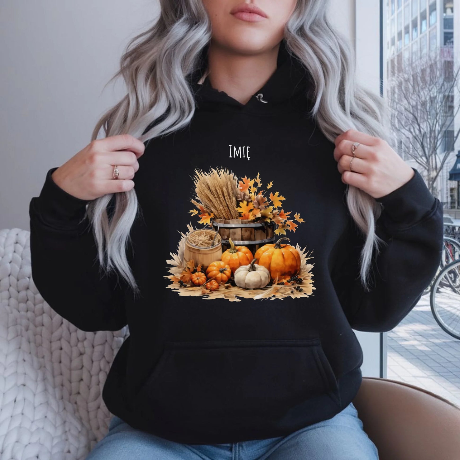 Bluza damska z kapturem jesieniara - Harvest vibes - personalizowana JS09 - StoryCups.pl