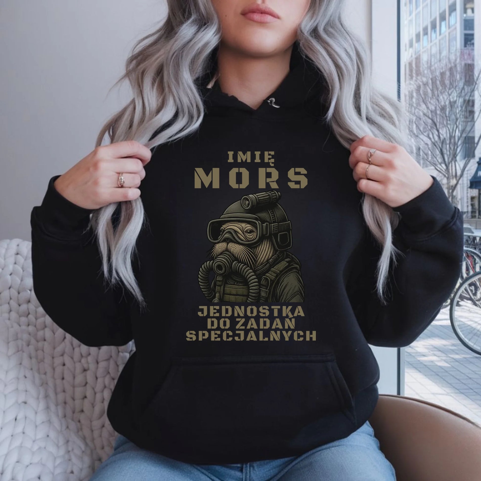 Bluza damska z kapturem - prezent dla morsa - Mors do zadań specjalnych - personalizowana HM07 - StoryCups.pl