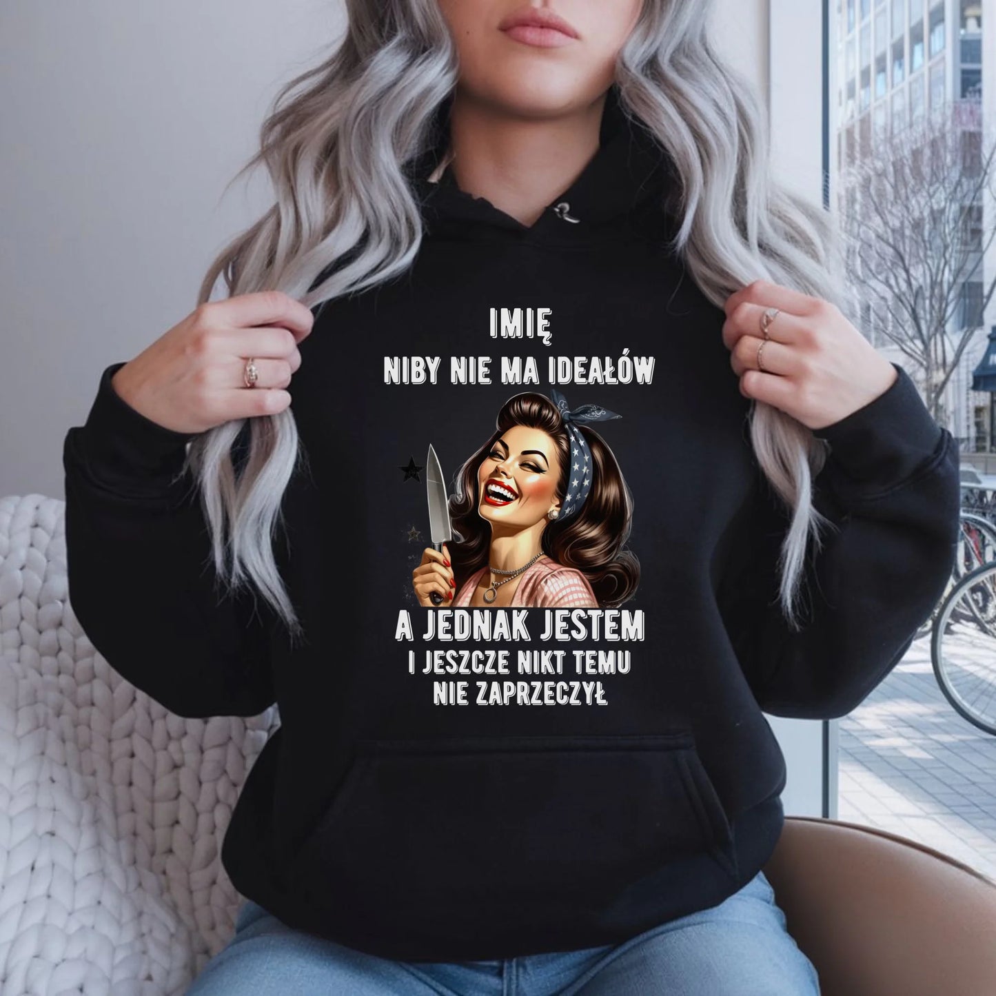 Bluza damska z kapturem - Niby nie ma ideałów - personalizowana DZ01 - StoryCups.pl