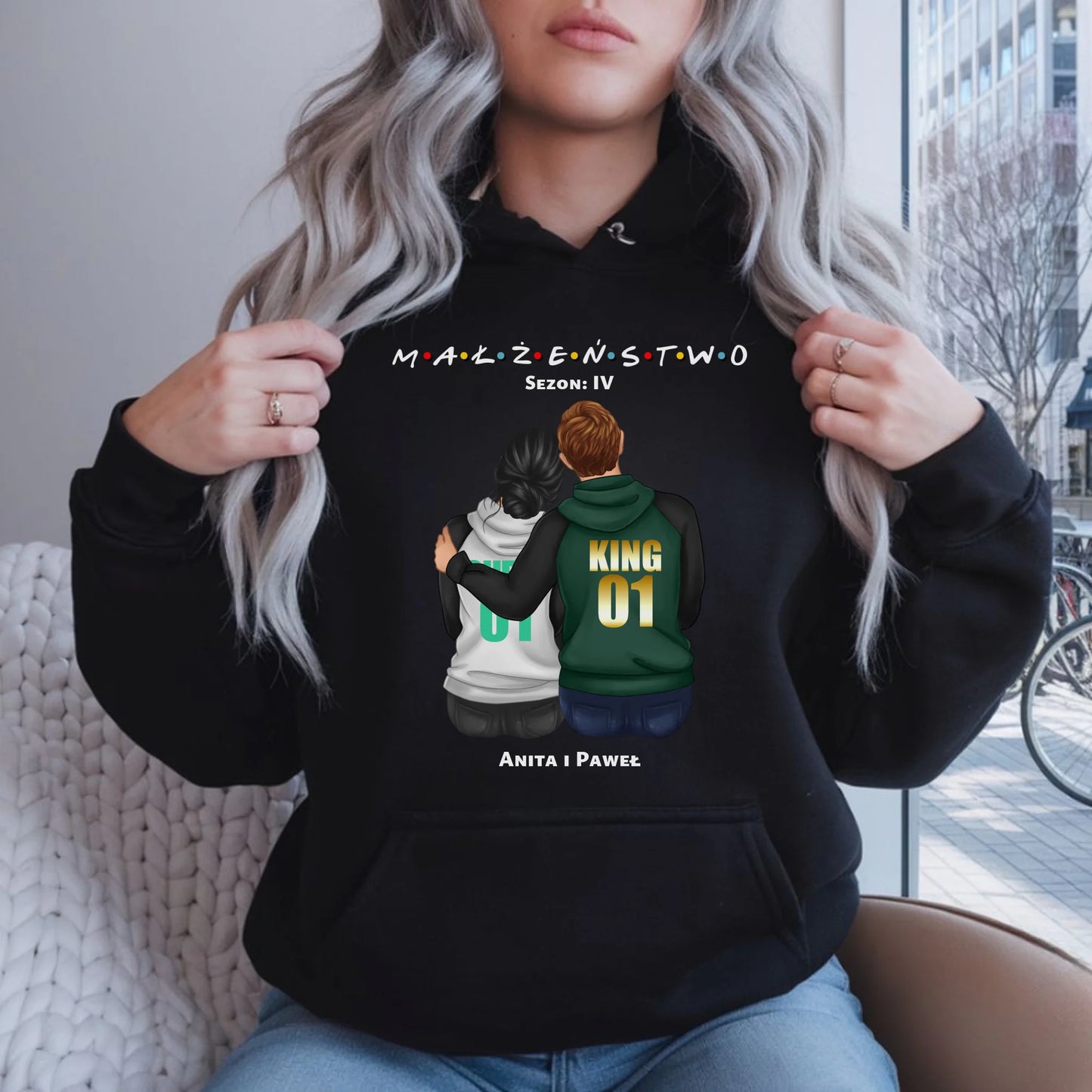 Bluza damska z kapturem dla par - personalizowany prezent dla żony na rocznicę ślubu – Małżeństwo W05 - StoryCups.pl