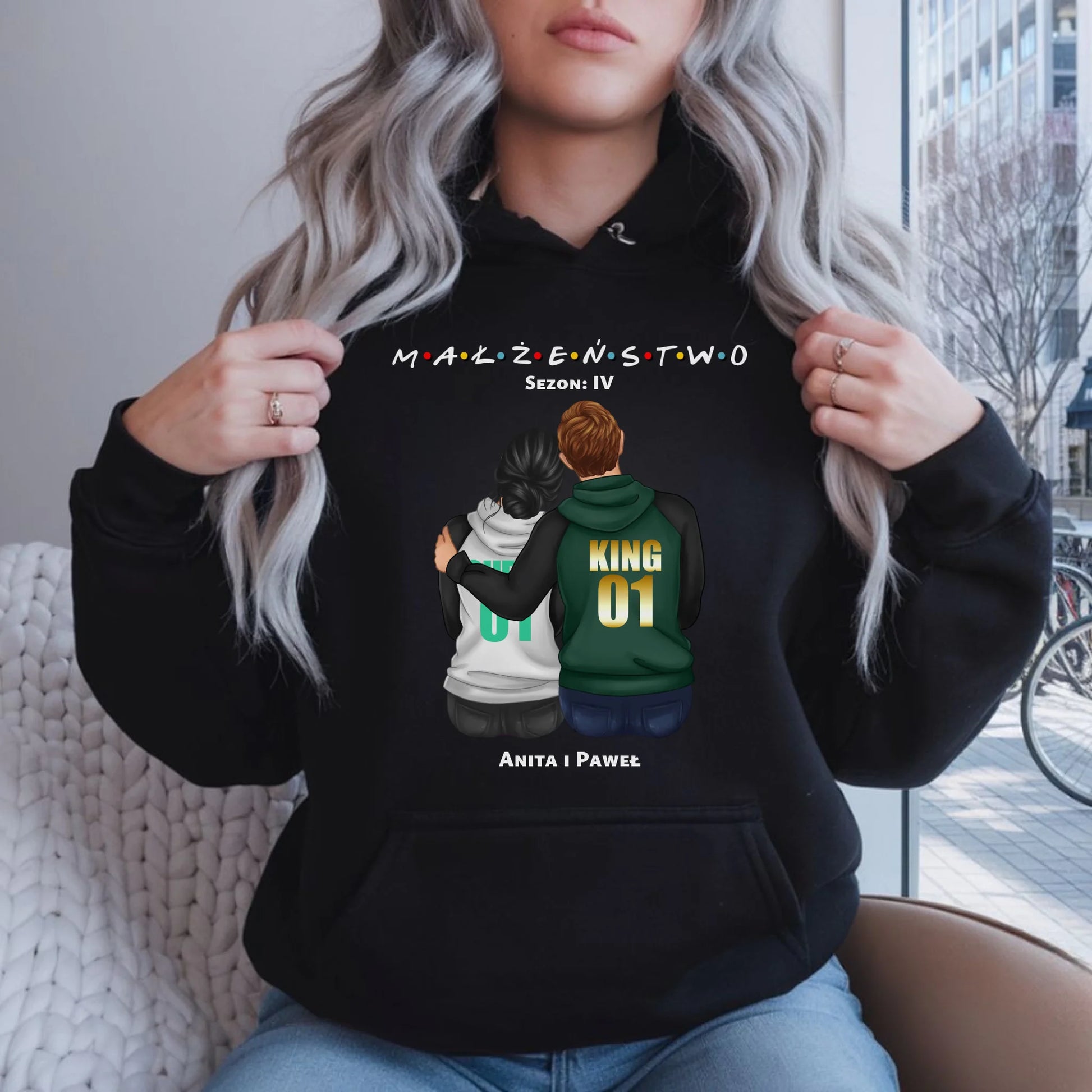 Bluza damska z kapturem dla par - personalizowany prezent dla żony na rocznicę ślubu – Małżeństwo W05 - StoryCups.pl