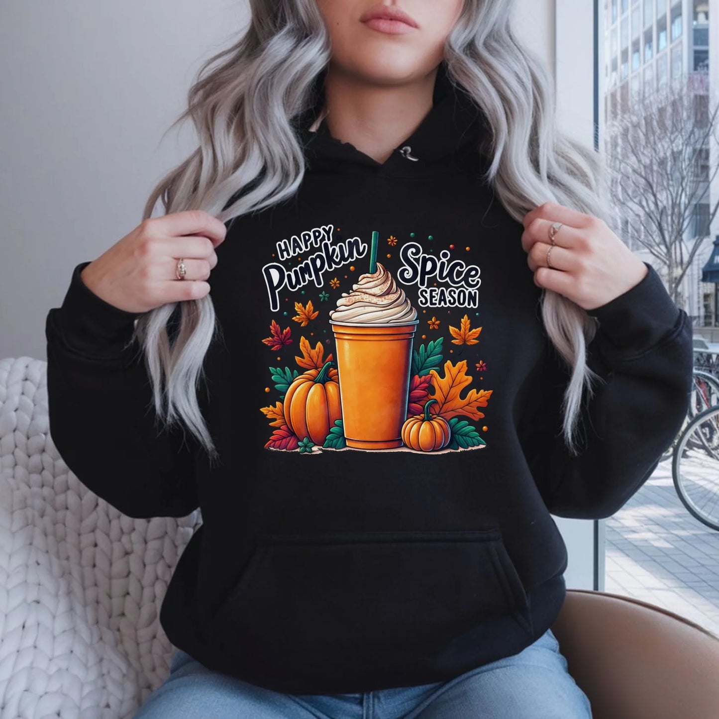 Bluza damska z kapturem jesieniara - Pumpkin Spice - kawa dyniowa JS02 - StoryCups.pl