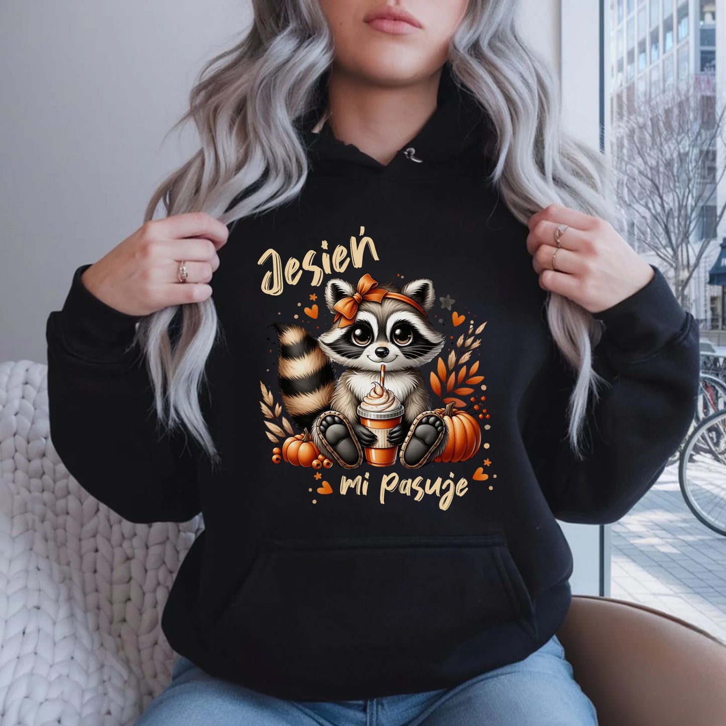 Bluza damska z kapturem jesienna - Jesień mi pasuje JS25