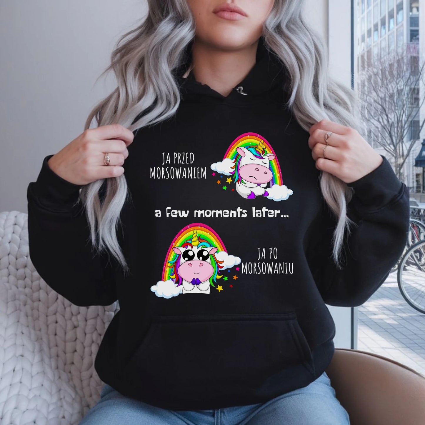Bluza damska z kapturem - prezent dla morsa - Jednorożec - Ja po morsowaniu HM11 - StoryCups.pl