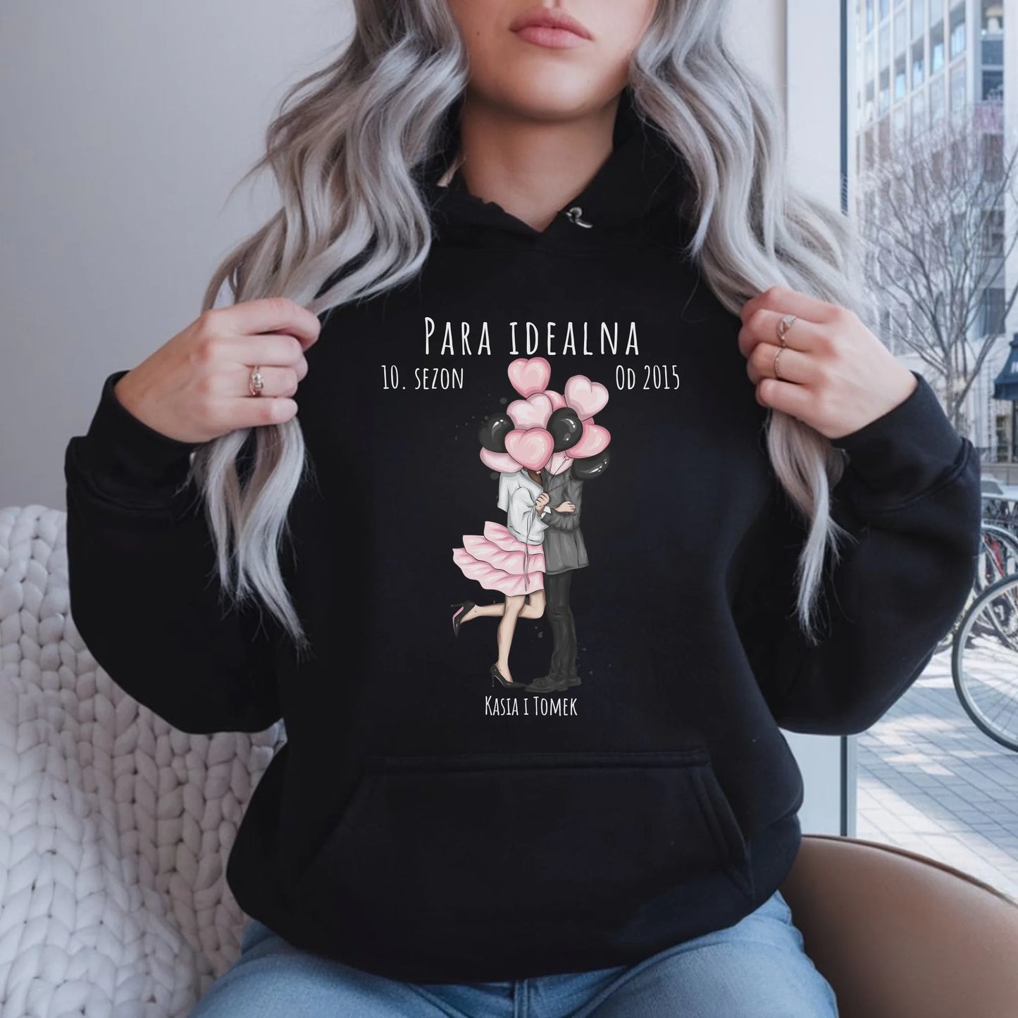 Bluza damska z kapturem dla par - prezent na rocznicę - Para idealna - personalizowana W11 - StoryCups.pl