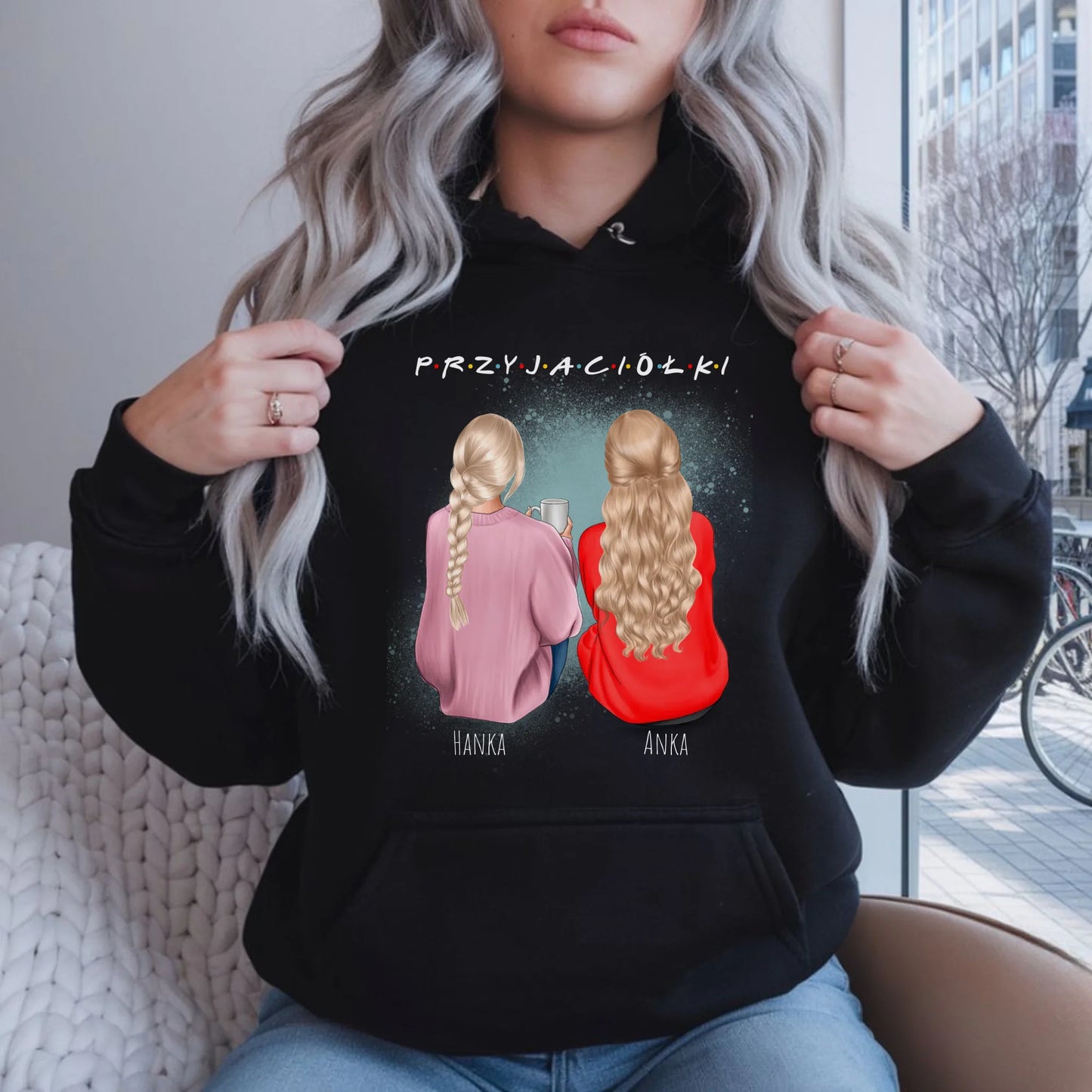 Bluza damska z kapturem - prezent dla przyjaciółki - personalizowane postacie 2-4 osoby PR02 - StoryCups.pl