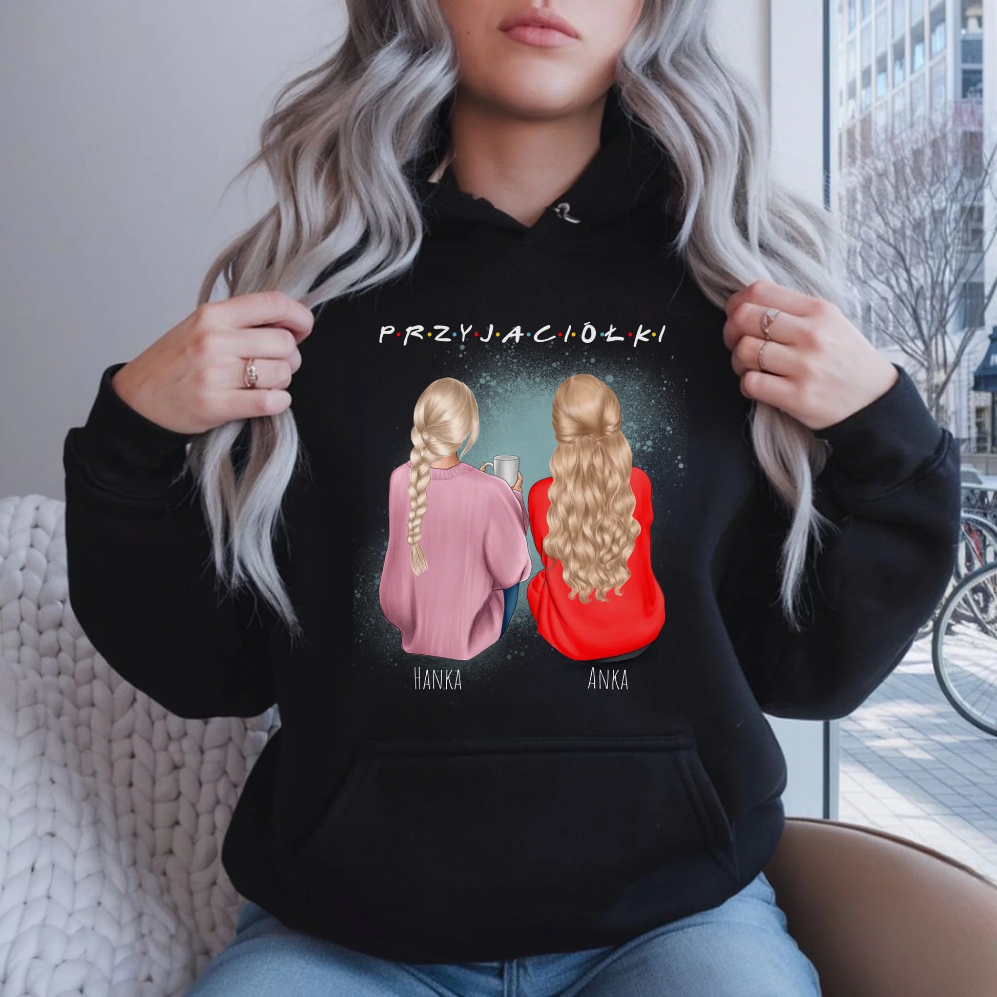 Bluza damska z kapturem - prezent dla przyjaciółki - personalizowane postacie 2-4 osoby PR02 - StoryCups.pl