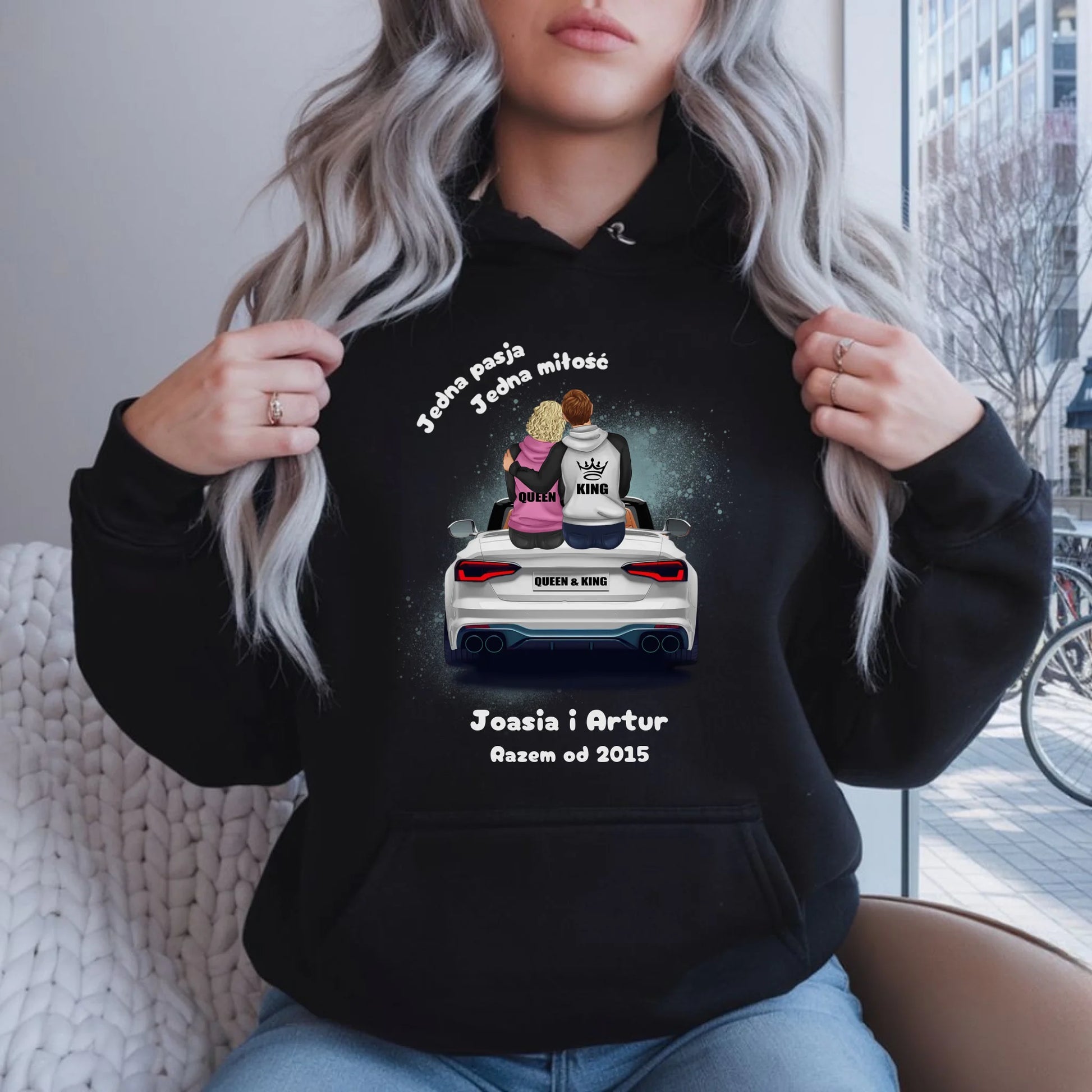 Bluza damska z kapturem dla par - personalizowany prezent dla dziewczyny - Jedna miłość W06 - StoryCups.pl