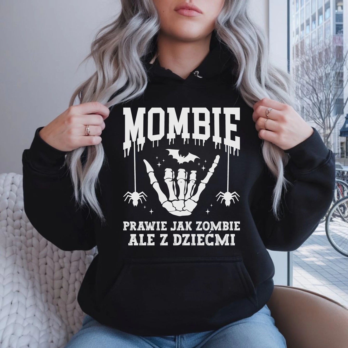 Bluza damska z kapturem dla mamy - Mombie - zombie z dziećmi HL18 - StoryCups.pl