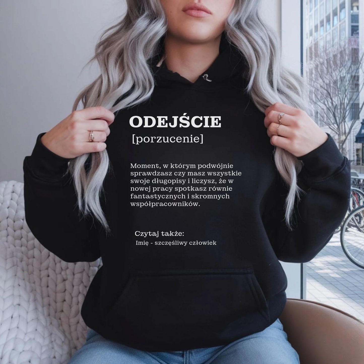 Bluza damska z kapturem - Odejście z pracy [porzucenie] - personalizowana OP01 - StoryCups.pl