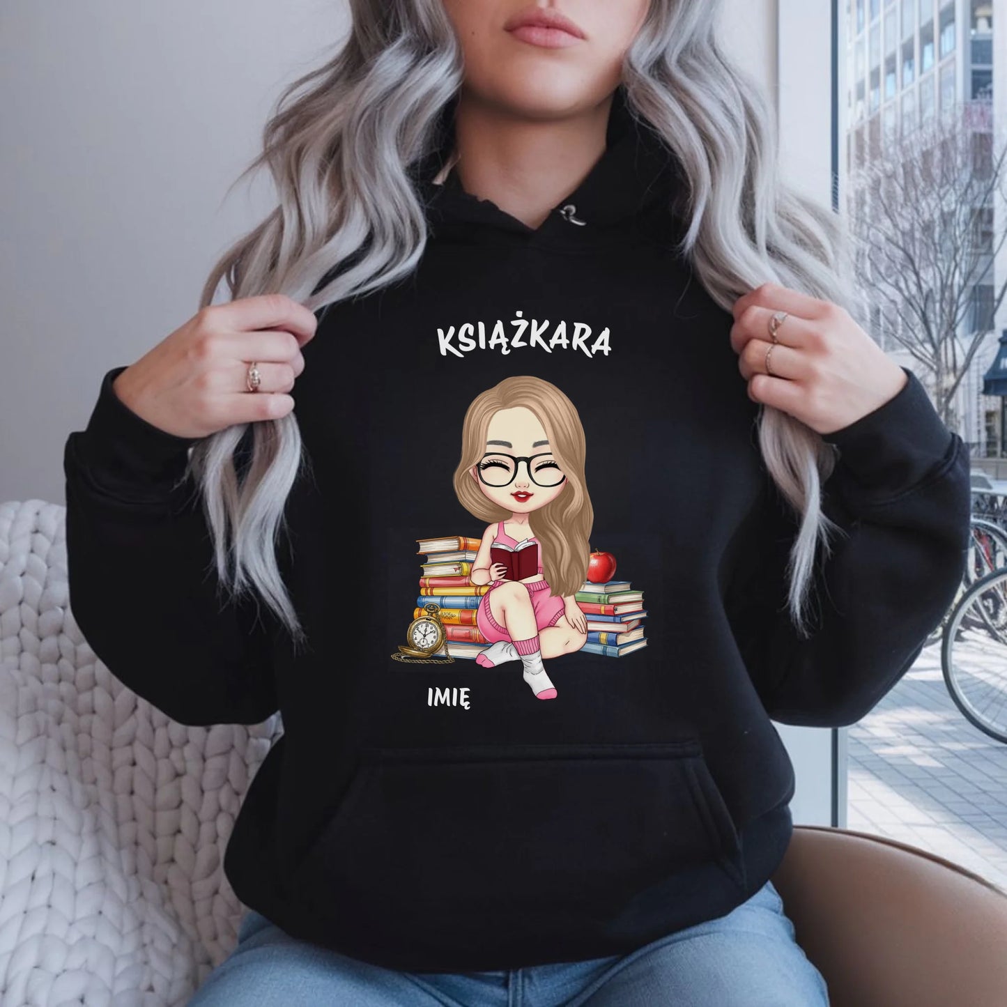 Bluza damska z kapturem - Książkara - Prezent dla miłośniczki czytania książek - personalizowana DZ04 - StoryCups.pl