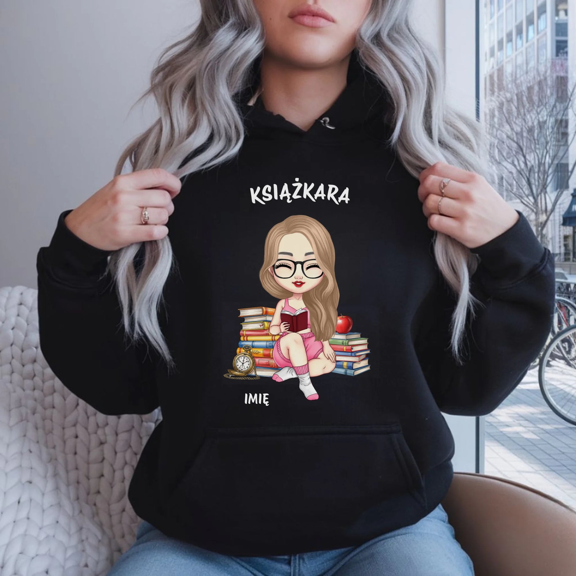 Bluza damska z kapturem - Książkara - Prezent dla miłośniczki czytania książek - personalizowana DZ04 - StoryCups.pl