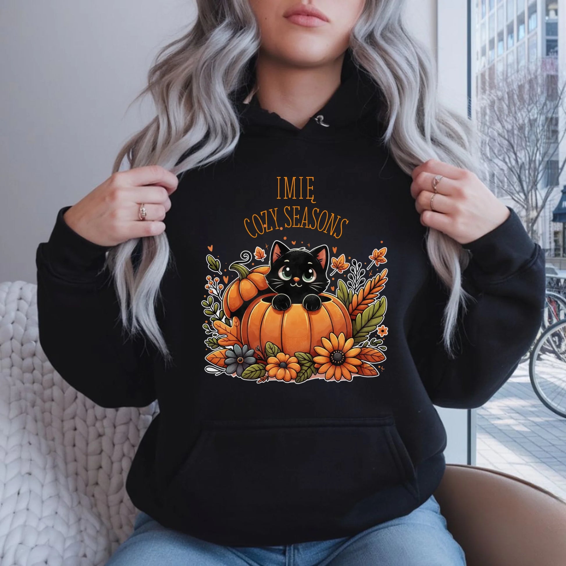 Bluza damska z kapturem jesieniara - Cozy Seasons - personalizowana JS01 - StoryCups.pl