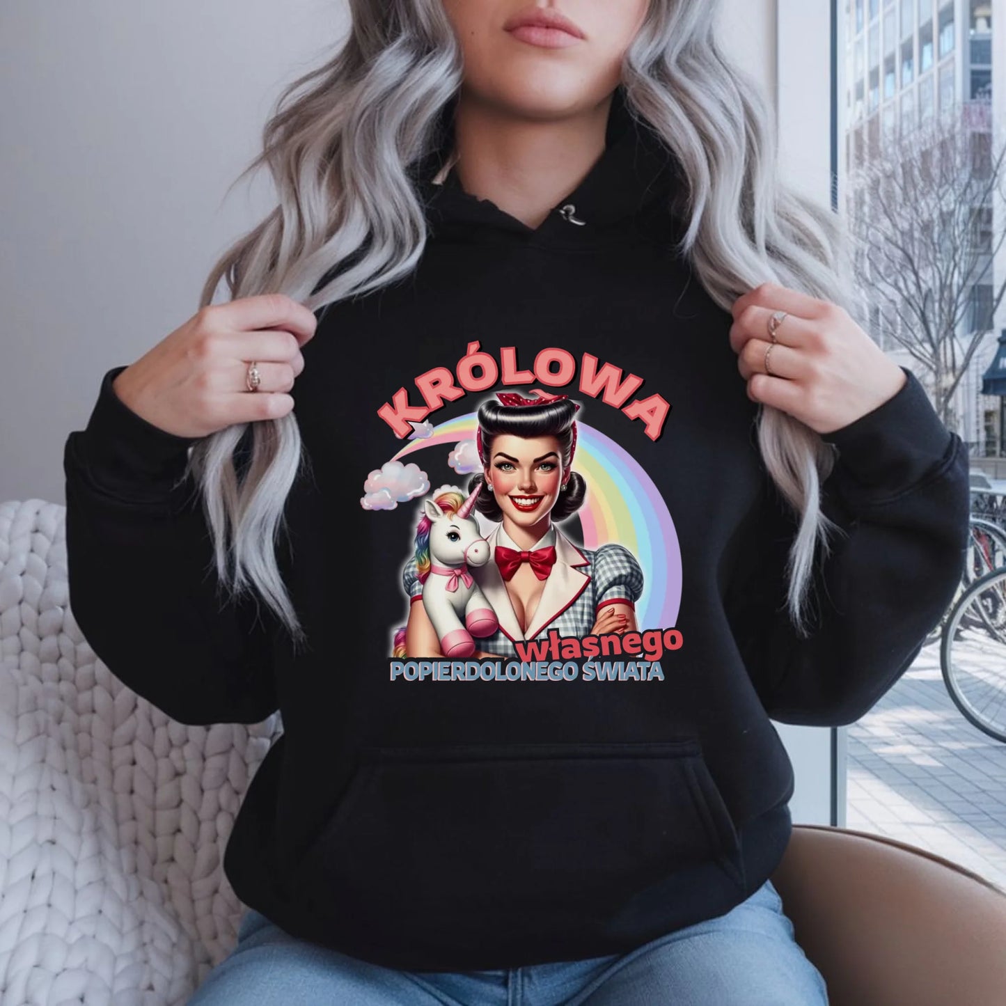 Bluza damska z kapturem retro – Królowa własnego popierd*onego świata - bez cenzury DZ08 - StoryCups.pl