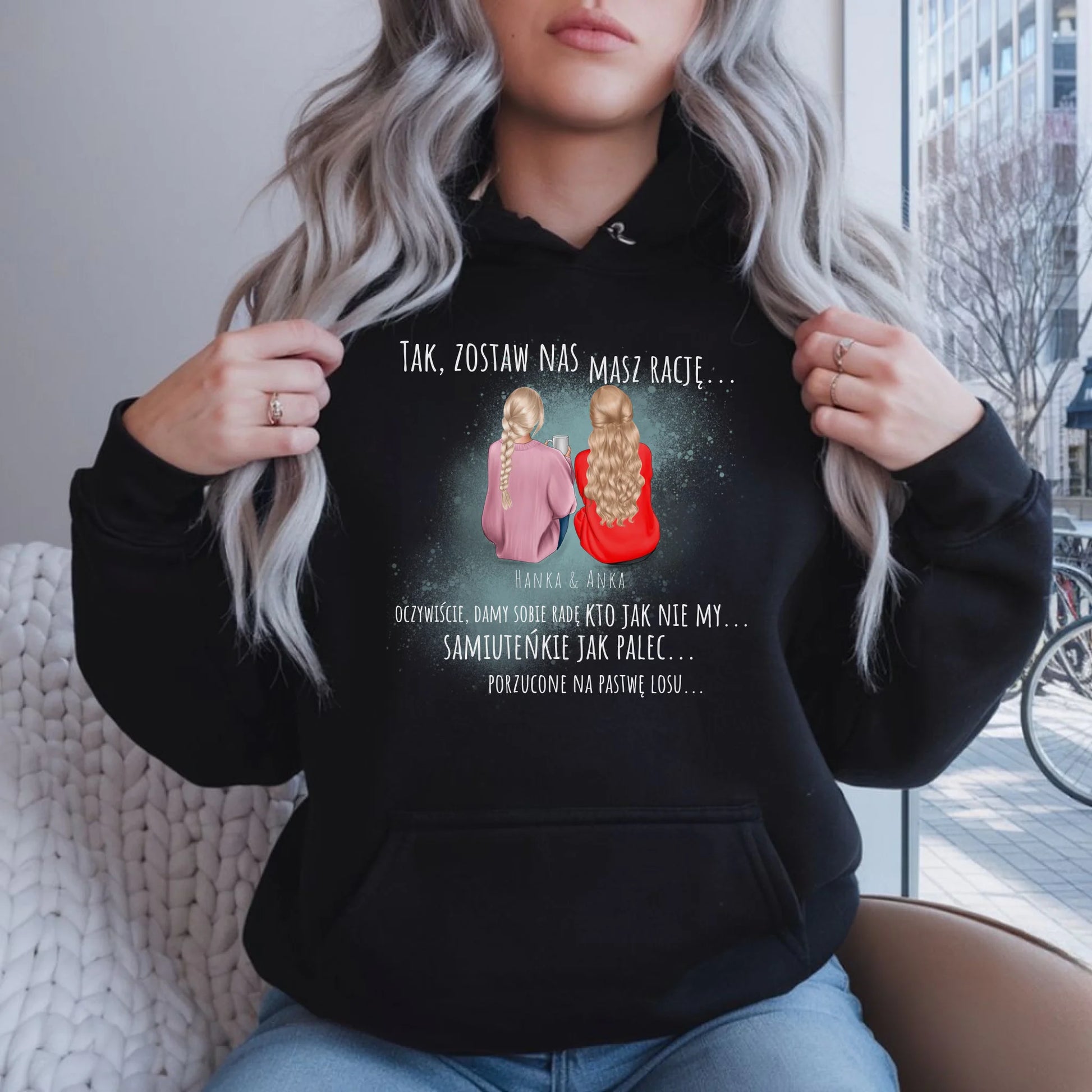 Bluza damska z kapturem na odejście z pracy - prezent od koleżanek - 2-5 osób personalizowana OP16 - StoryCups.pl