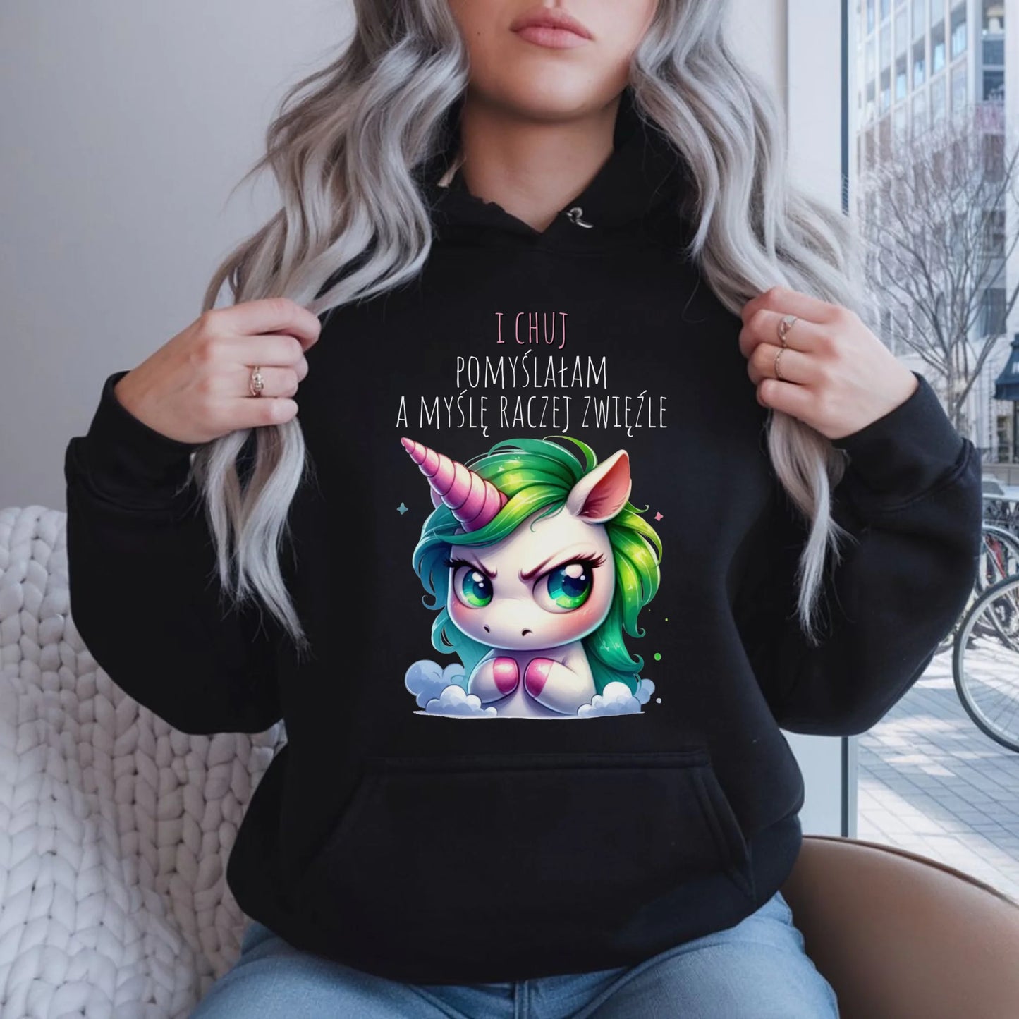 Bluza damska z kapturem - Jednorożec - I ch*j pomyślałam – bez cenzury DZ12 - StoryCups.pl