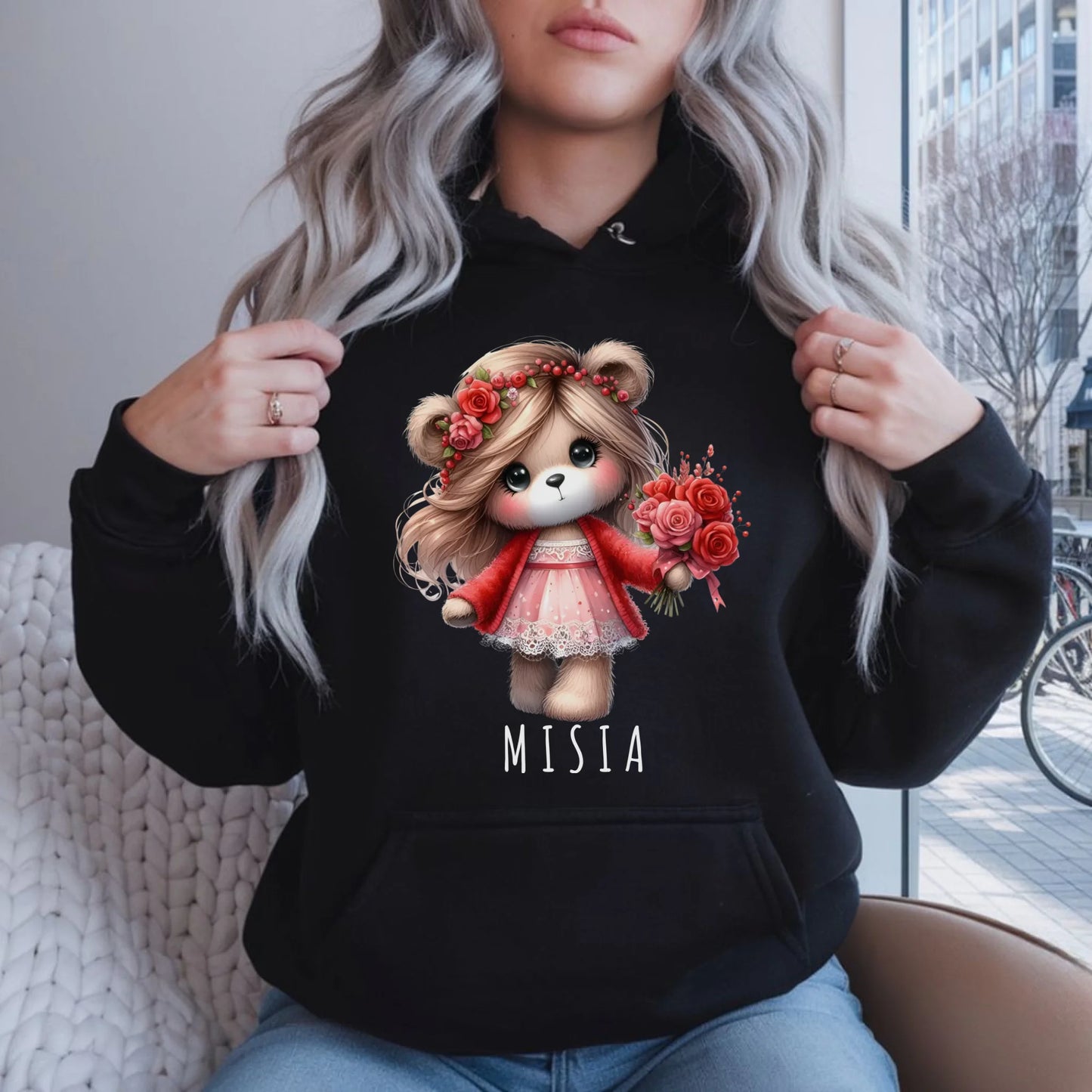 Bluza damska z kapturem - prezent dla dziewczyny - Urocza Misia W35 - StoryCups.pl