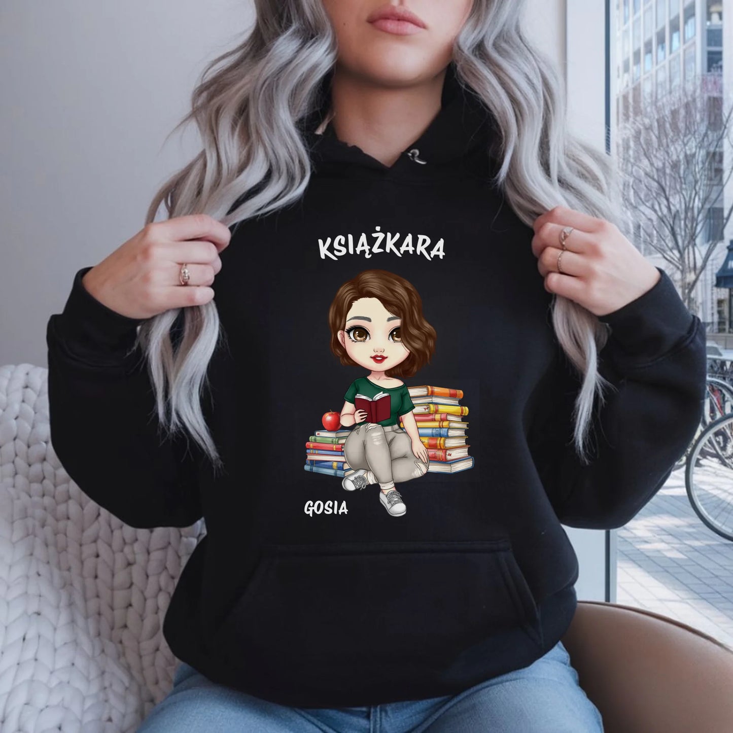 Bluza damska z kapturem - Książkara - Prezent dla miłośniczki czytania książek - personalizowana DZ03 - StoryCups.pl