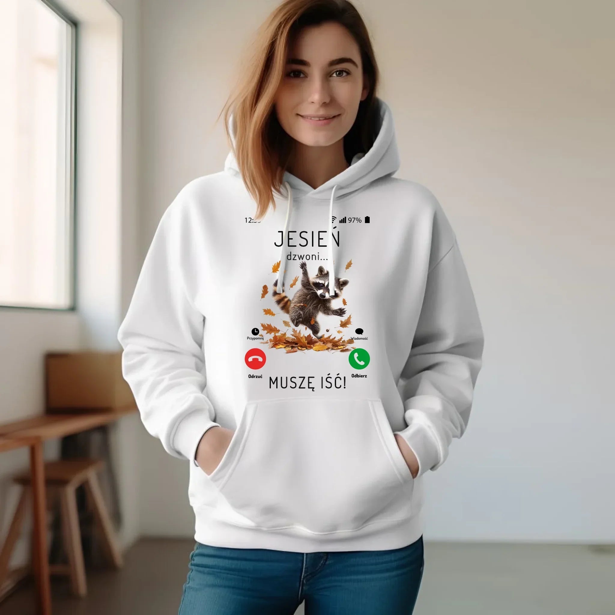 Bluza damska z kapturem jesienna - Jesień dzwoni muszę iść JS18 - StoryCups.pl