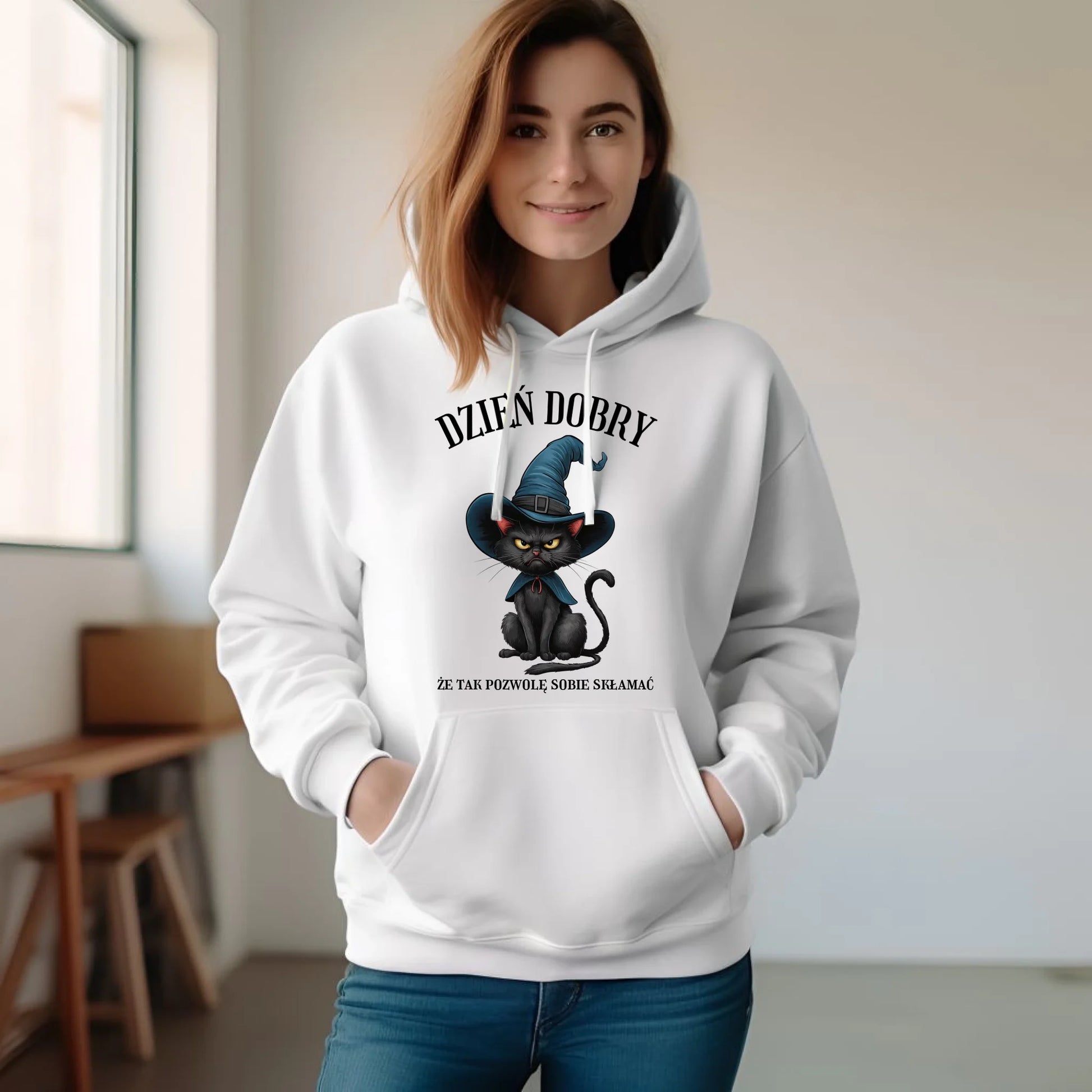 Bluza damska z kapturem halloweenowa - Dzień dobry, że tak pozwolę sobie skłamać HL27 - StoryCups.pl