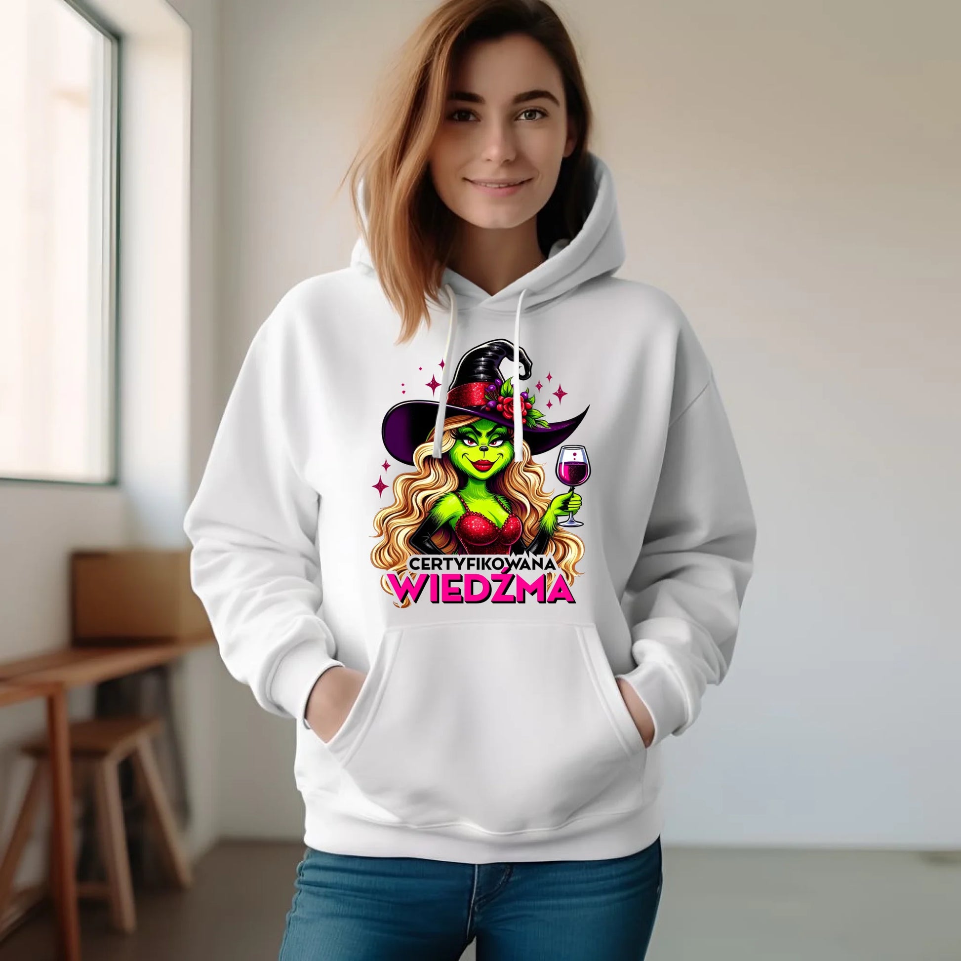 Bluza damska z kapturem - Certyfikowana wiedźma - śmieszna HL13 - StoryCups.pl