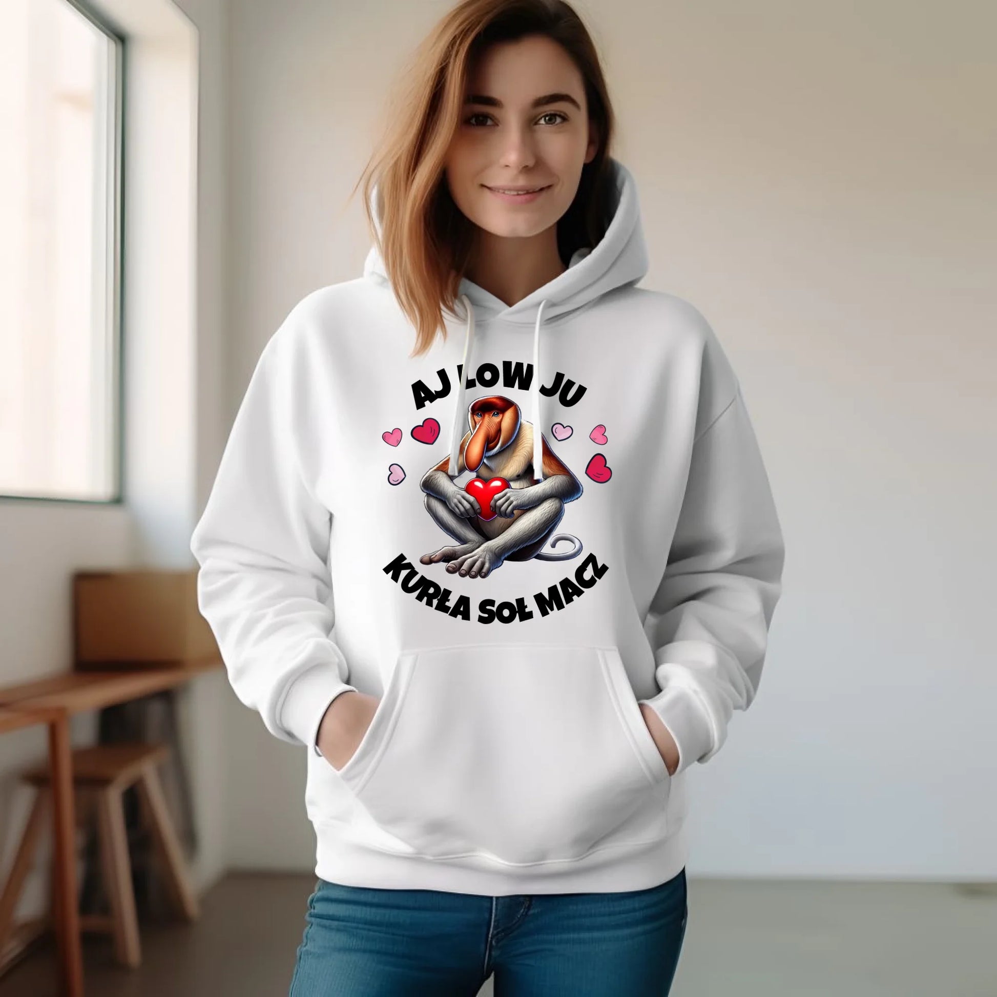 Bluza damska z kapturem - Janusz nosacz - Aj low ju kurła W26 - StoryCups.pl