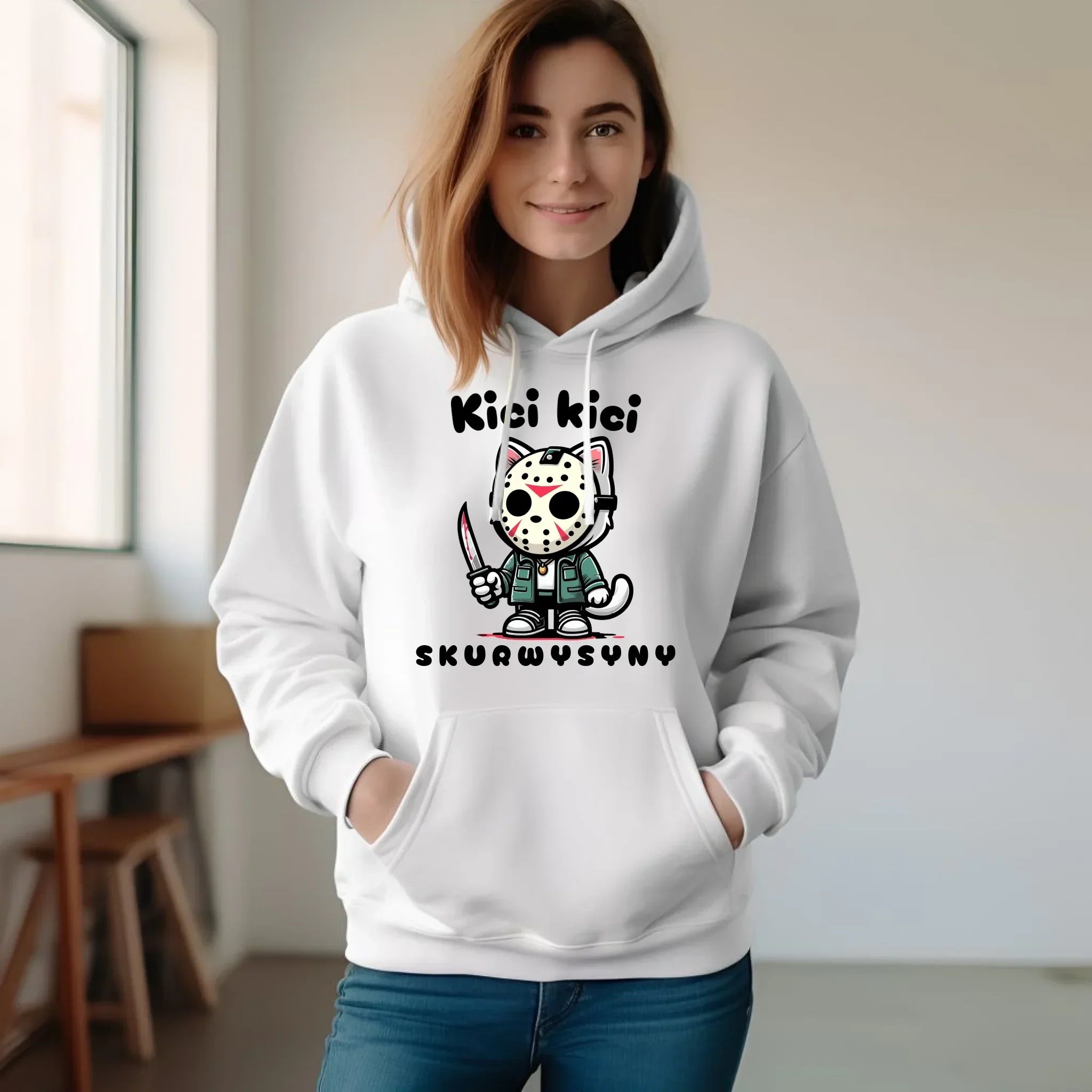 Bluza damska z kapturem na Halloween - Kici kici sk*rwysyny - bez cenzury HL28 - StoryCups.pl