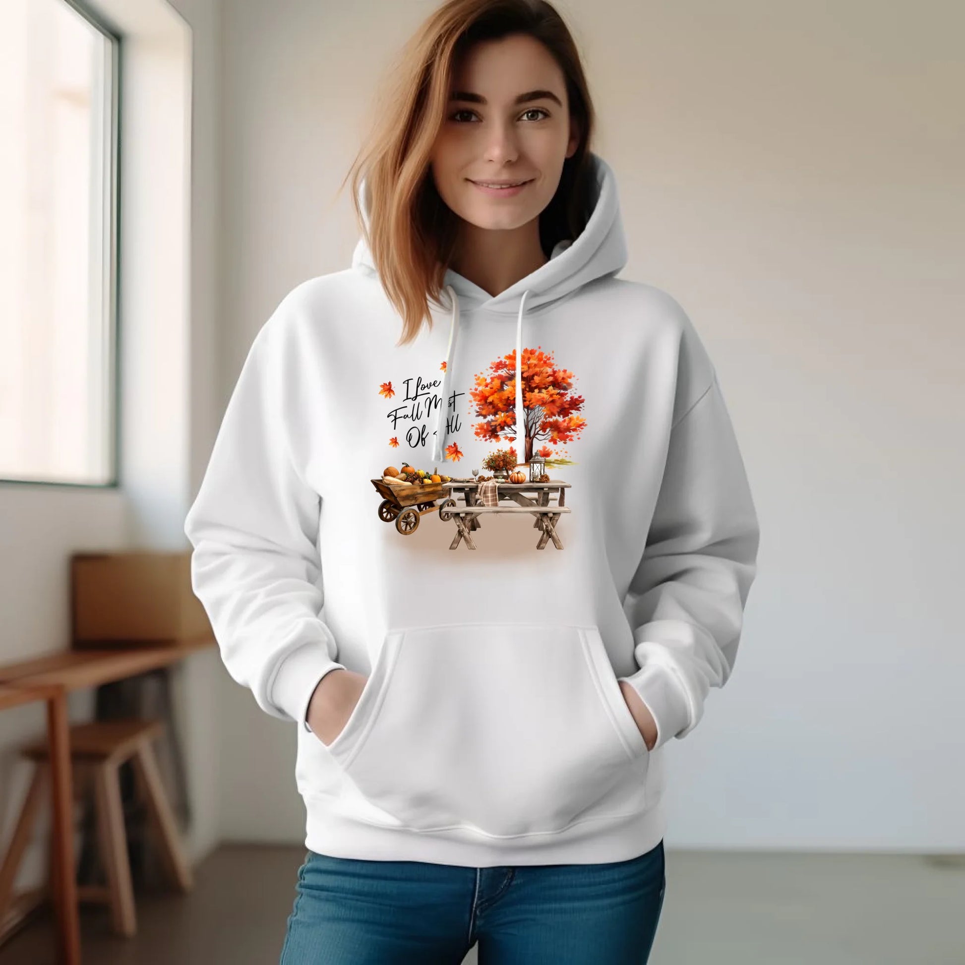 Bluza damska z kapturem jesieniara - Jesienny piknik z dyniami JS04 - StoryCups.pl