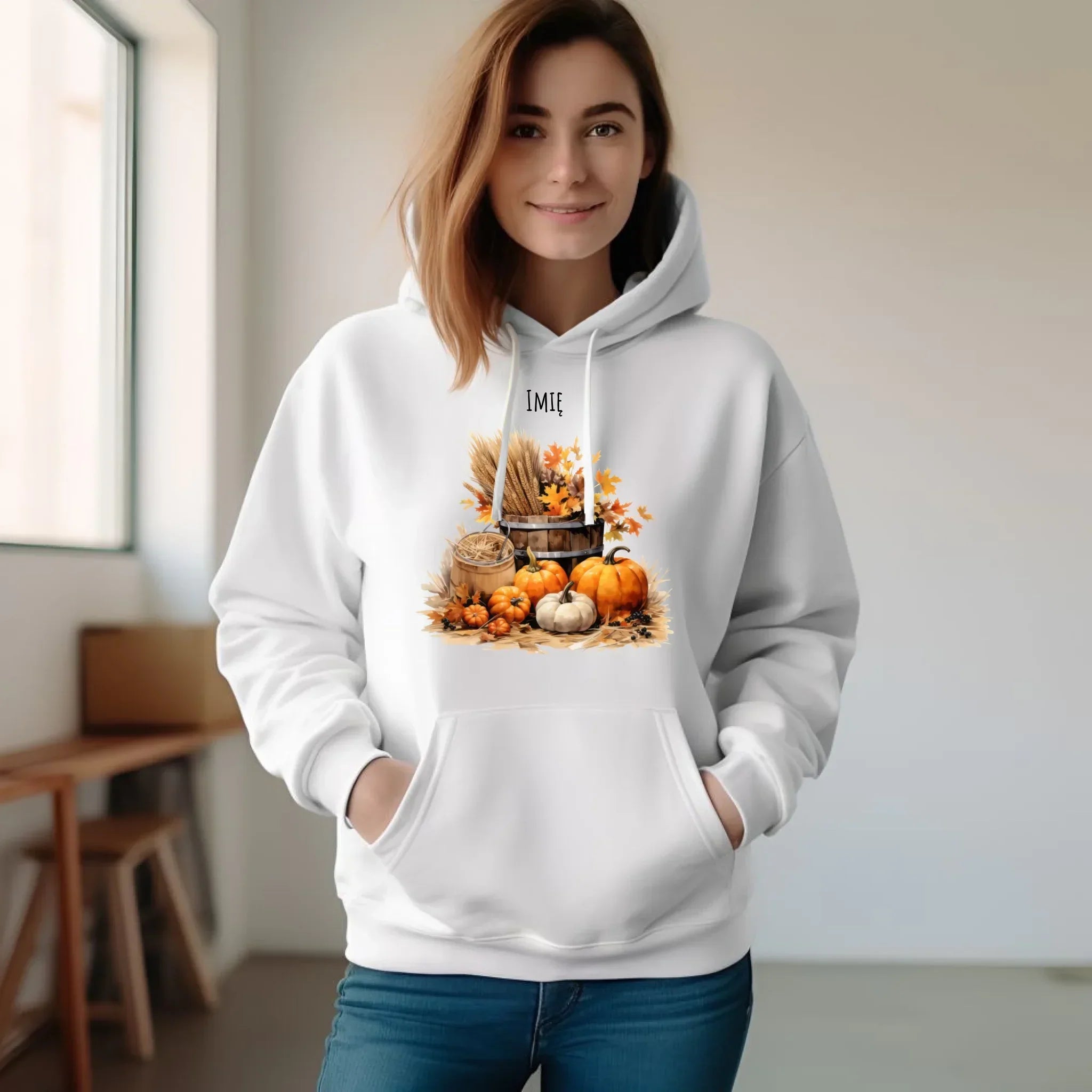 Bluza damska z kapturem jesieniara - Harvest vibes - personalizowana JS09 - StoryCups.pl