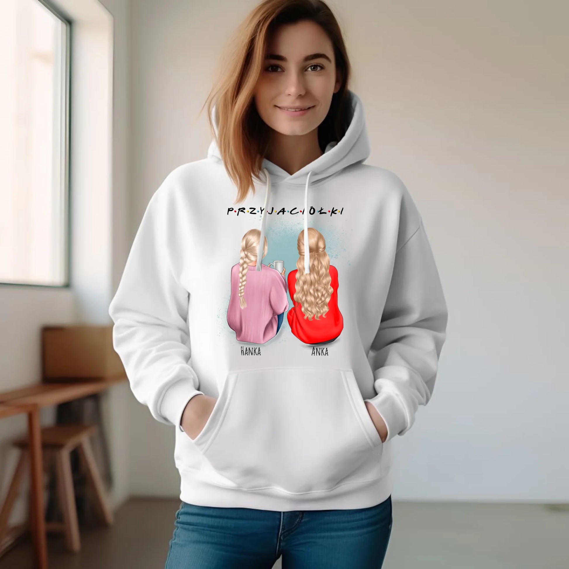 Bluza damska z kapturem - prezent dla przyjaciółki - personalizowane postacie 2-4 osoby PR02 - StoryCups.pl