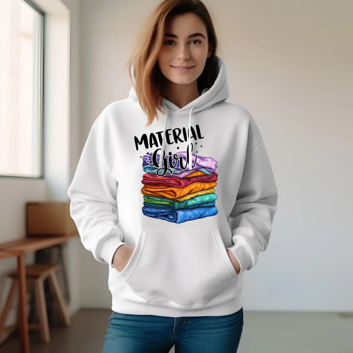 Bluza damska z kapturem szyciowa - prezent dla krawcowej - Material Girl HS02 - StoryCups.pl