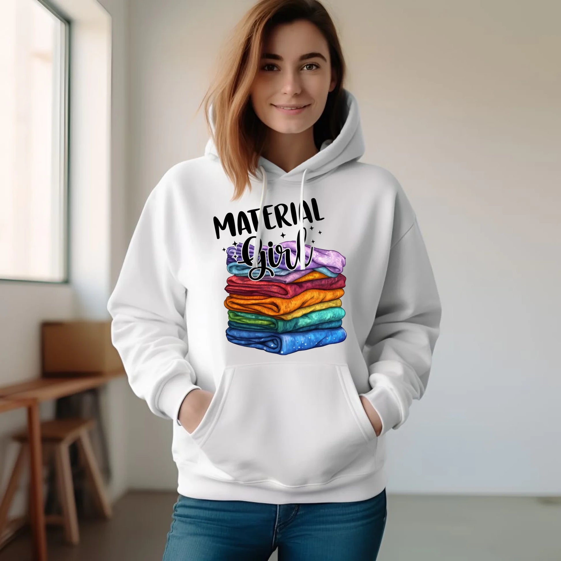 Bluza damska z kapturem szyciowa - prezent dla krawcowej - Material Girl HS02 - StoryCups.pl