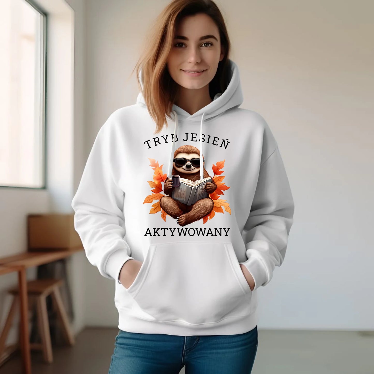 Bluza damska z kapturem jesienna - Leniwiec - Tryb jesień aktywowany JS23