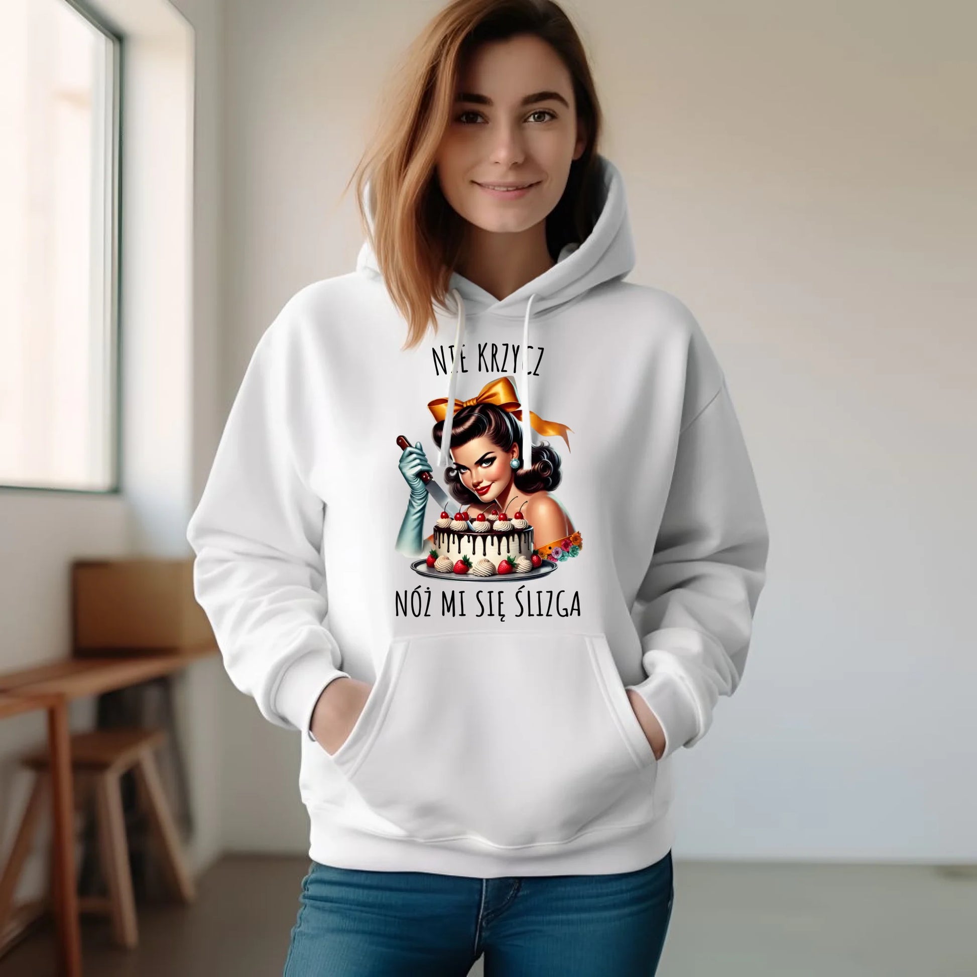 Bluza damska z kapturem - Nie krzycz, nóż mi się ślizga - Czarny humor DZ22 - StoryCups.pl