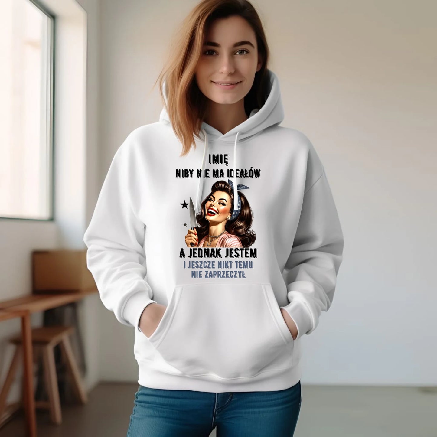 Bluza damska z kapturem - Niby nie ma ideałów - personalizowana DZ01 - StoryCups.pl