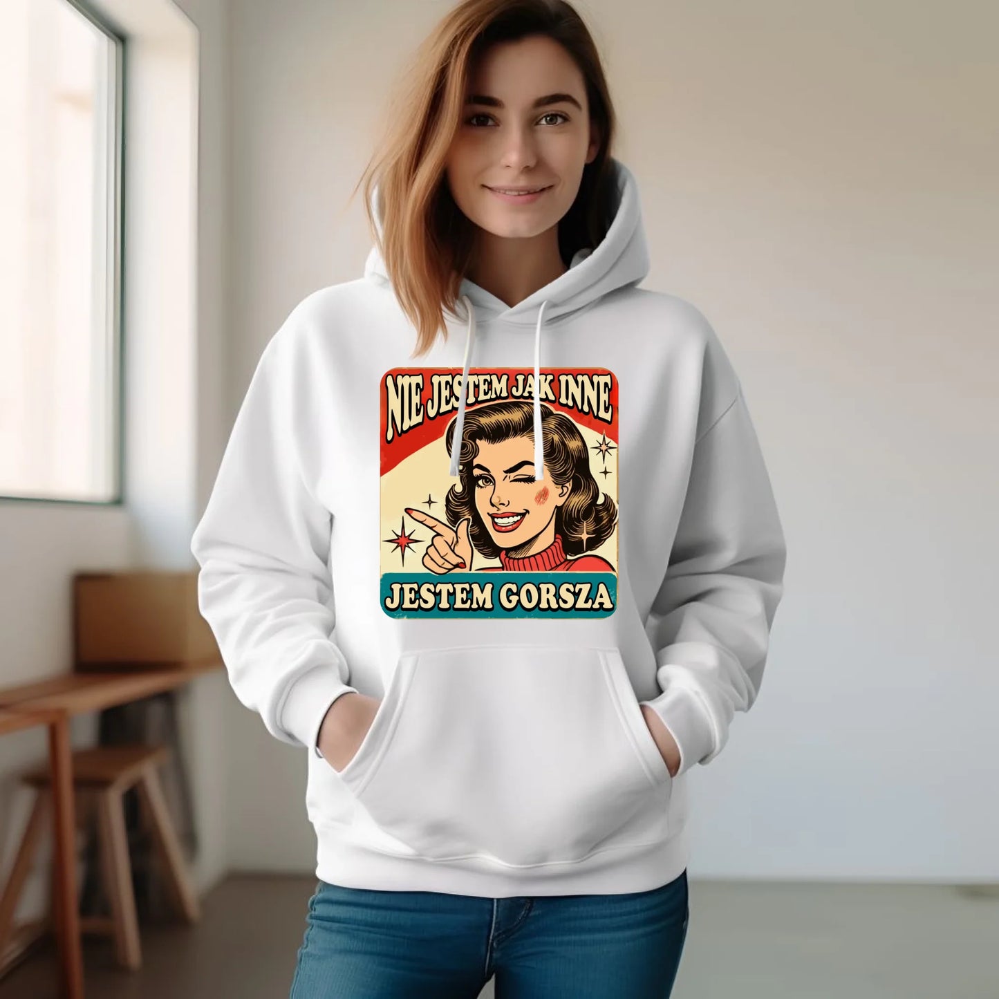 Bluza damska z kapturem - Nie jestem jak inne, jestem gorsza - w stylu retro DZ07 - StoryCups.pl