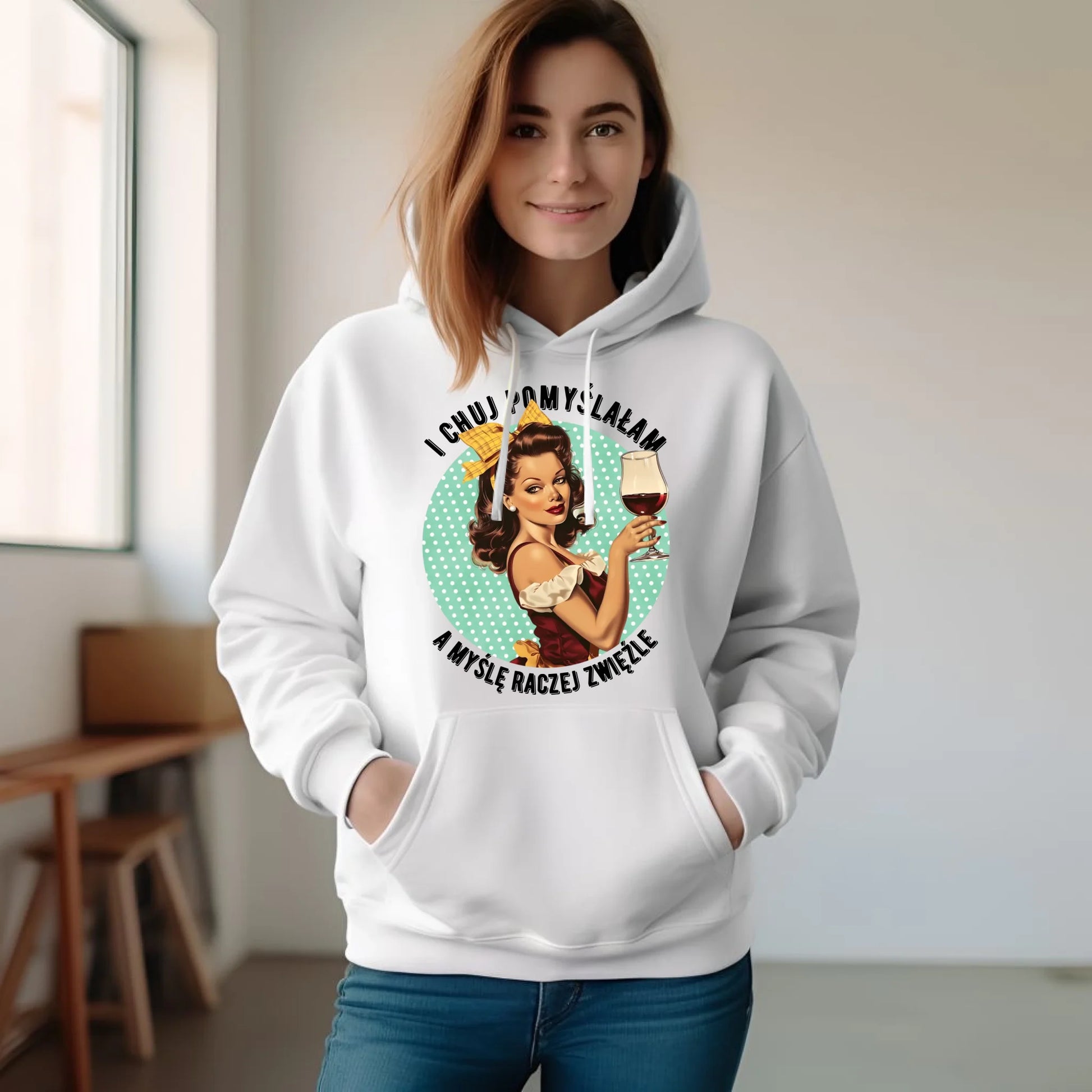 Bluza damska z kapturem retro - I ch*j pomyślałam, a myślę raczej zwięźle - bez cenzury DZ13 - StoryCups.pl